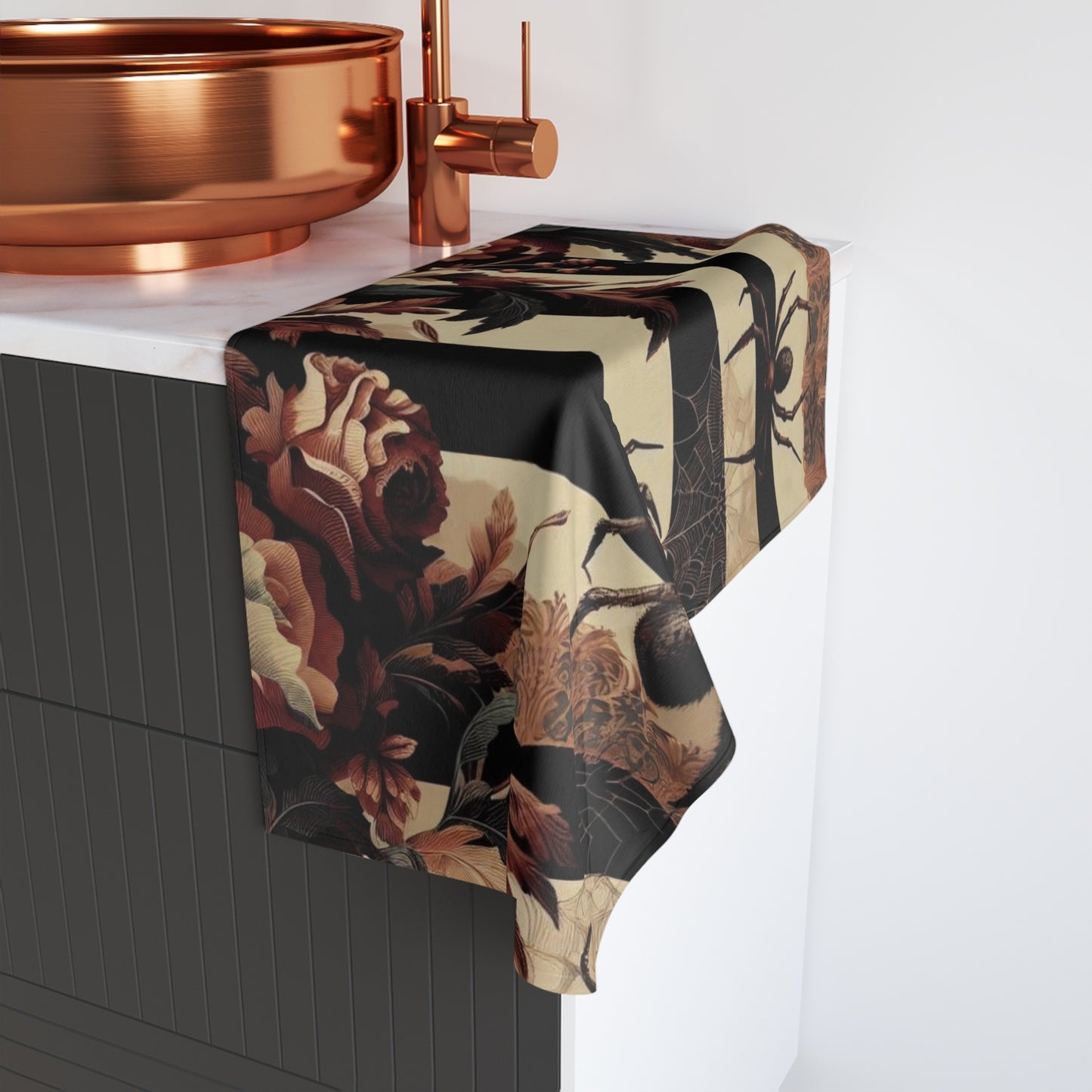Floral Stripes and Spiders Hand Towel