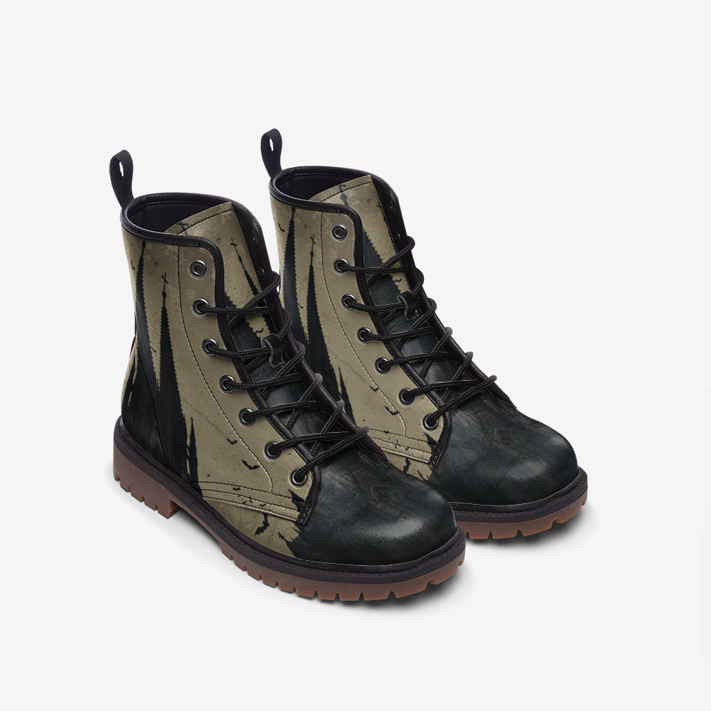 Gothic Cathedral With Bats Combat Boots