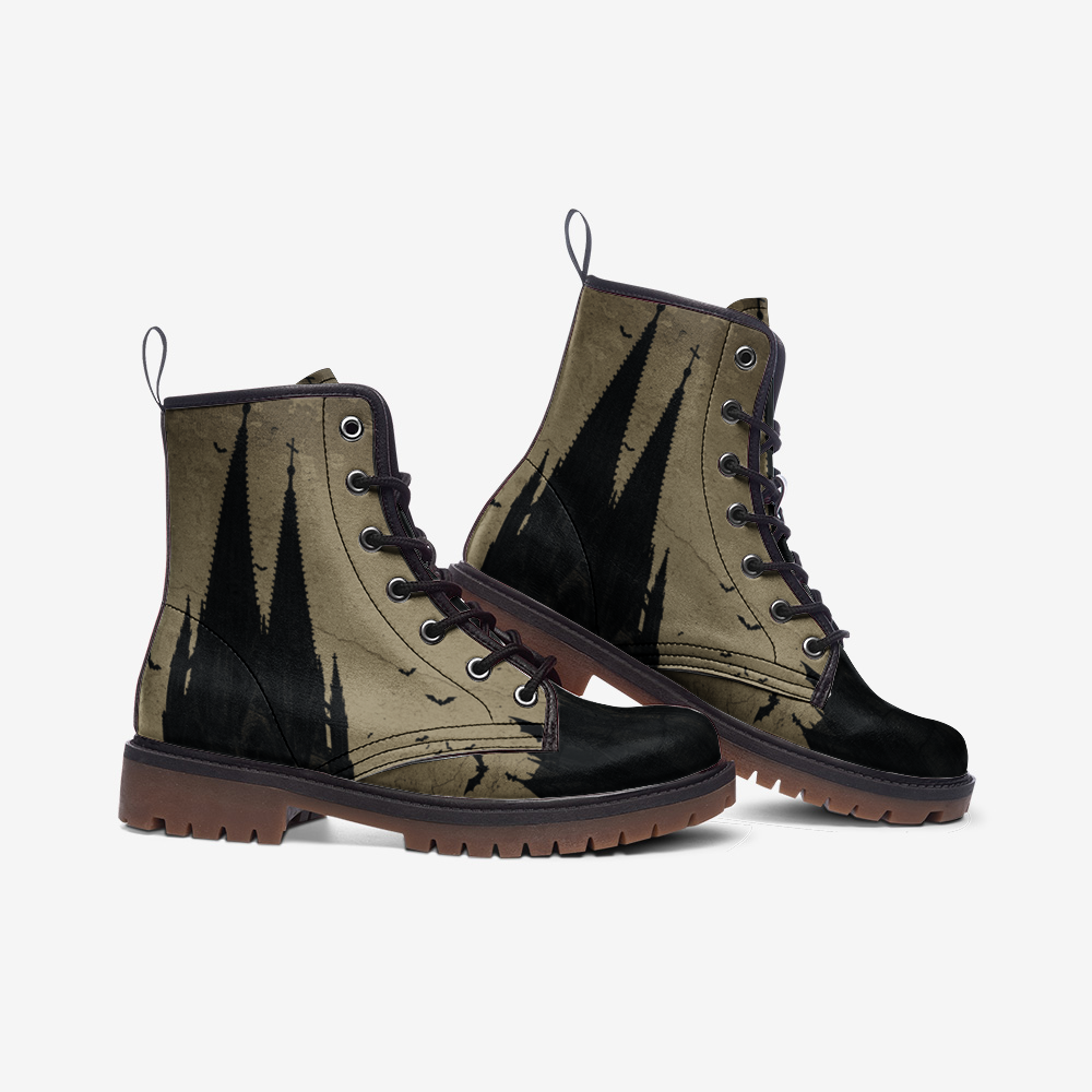 Gothic Cathedral With Bats Combat Boots