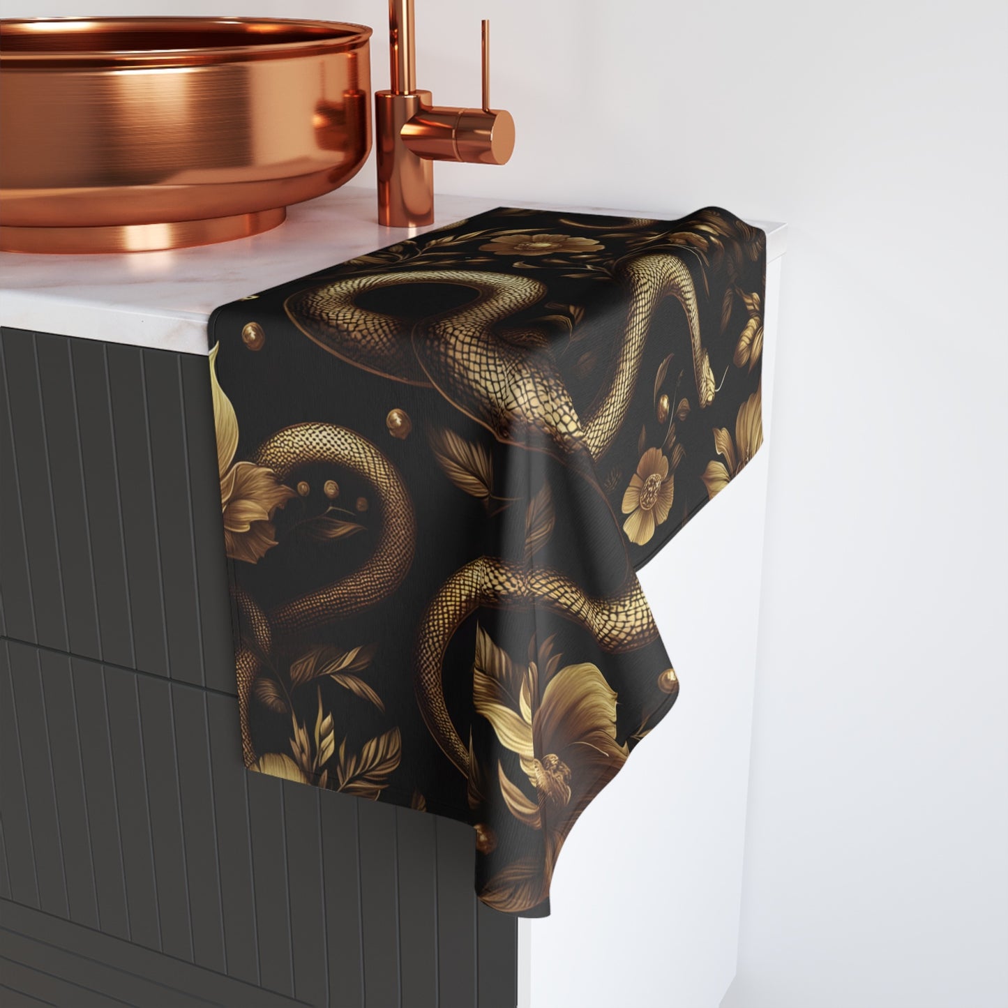 Gold Snakes and Florals Hand Towel