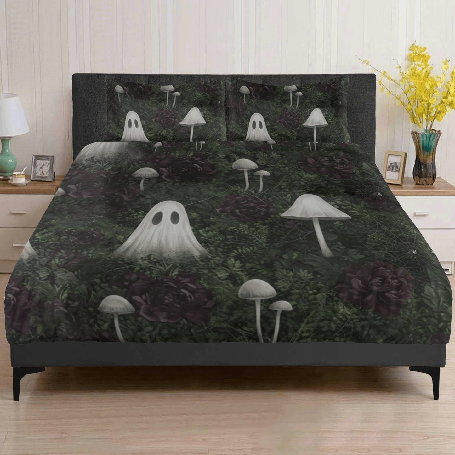 Ghost and Mushrooms Three Piece Bedding Set