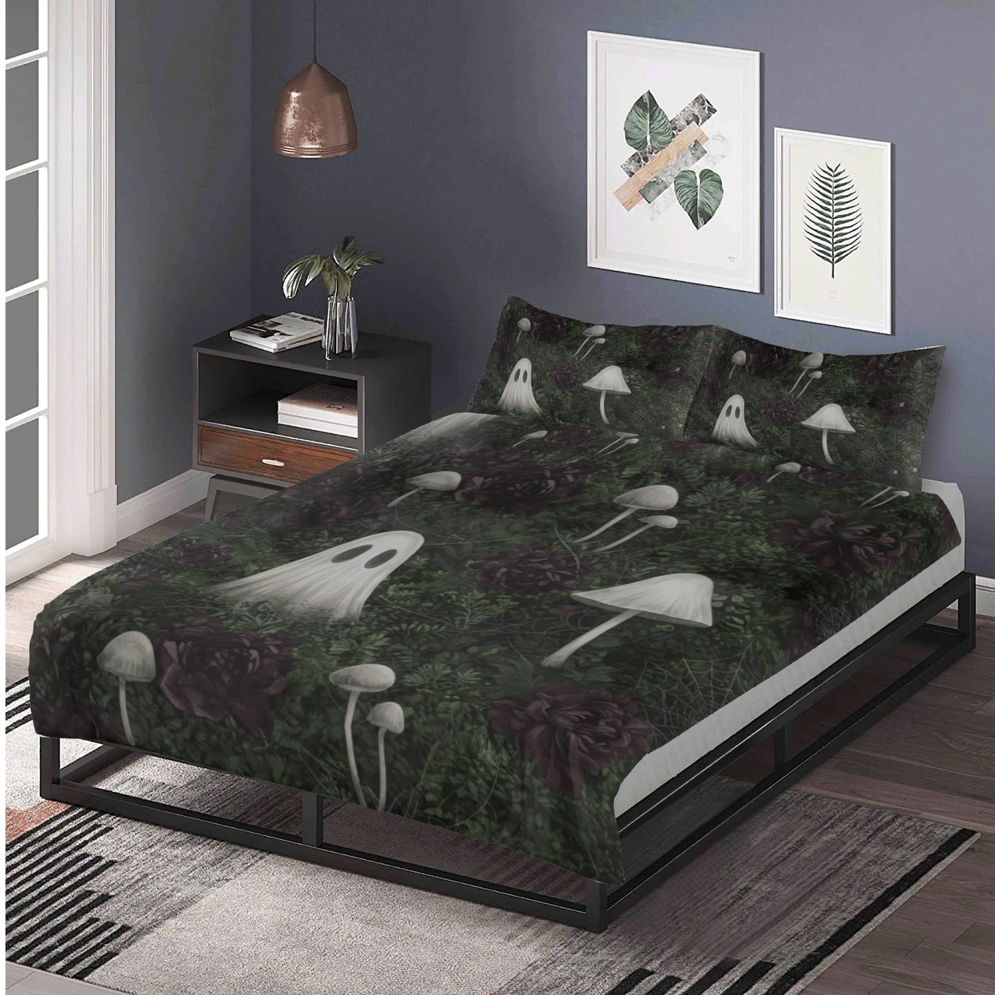 Ghost and Mushrooms Three Piece Bedding Set