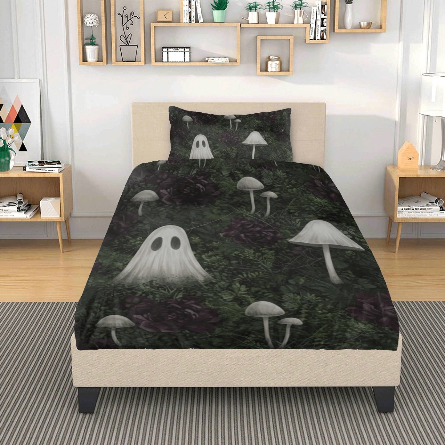 Ghost and Mushrooms Three Piece Bedding Set