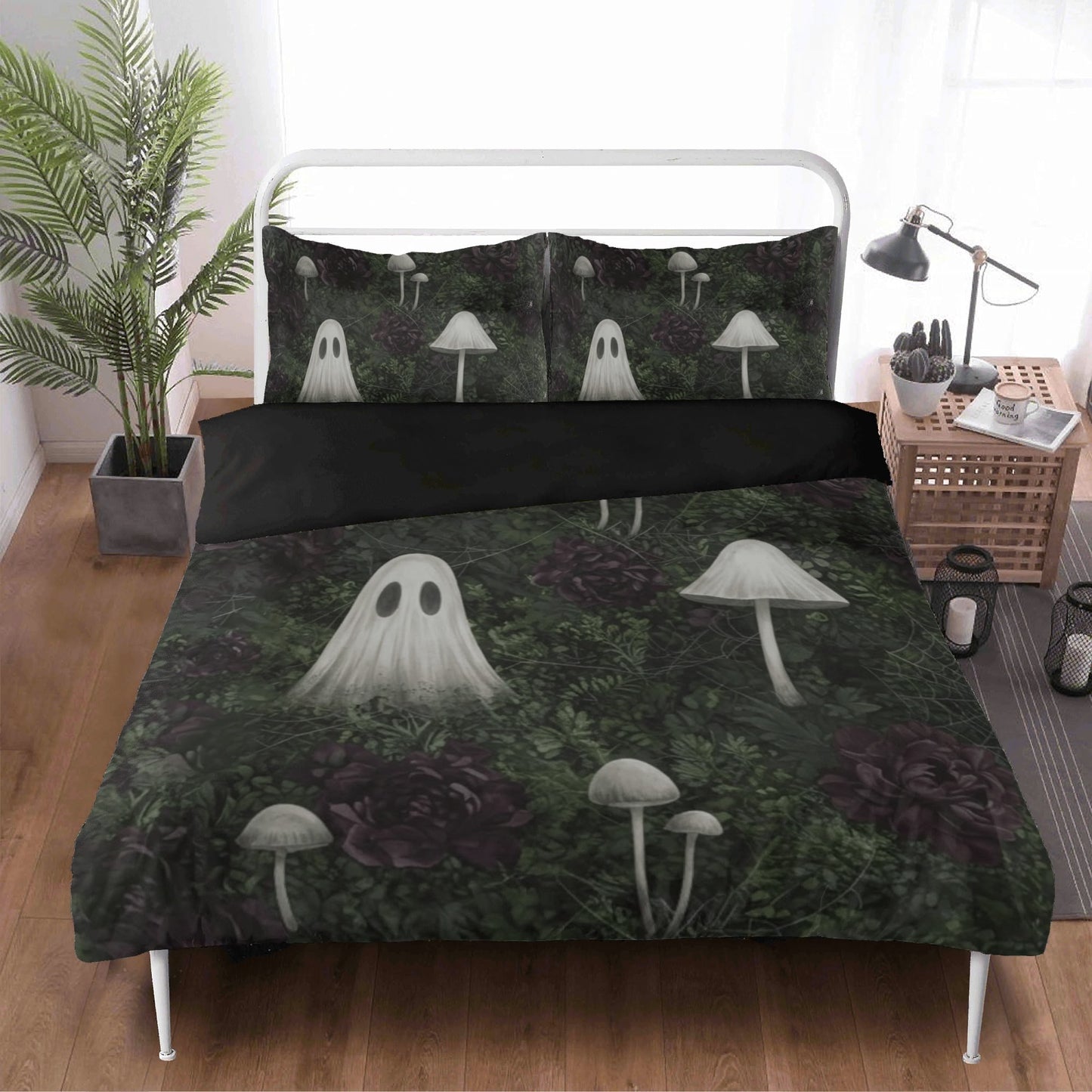 Ghost and Mushrooms Three Piece Bedding Set