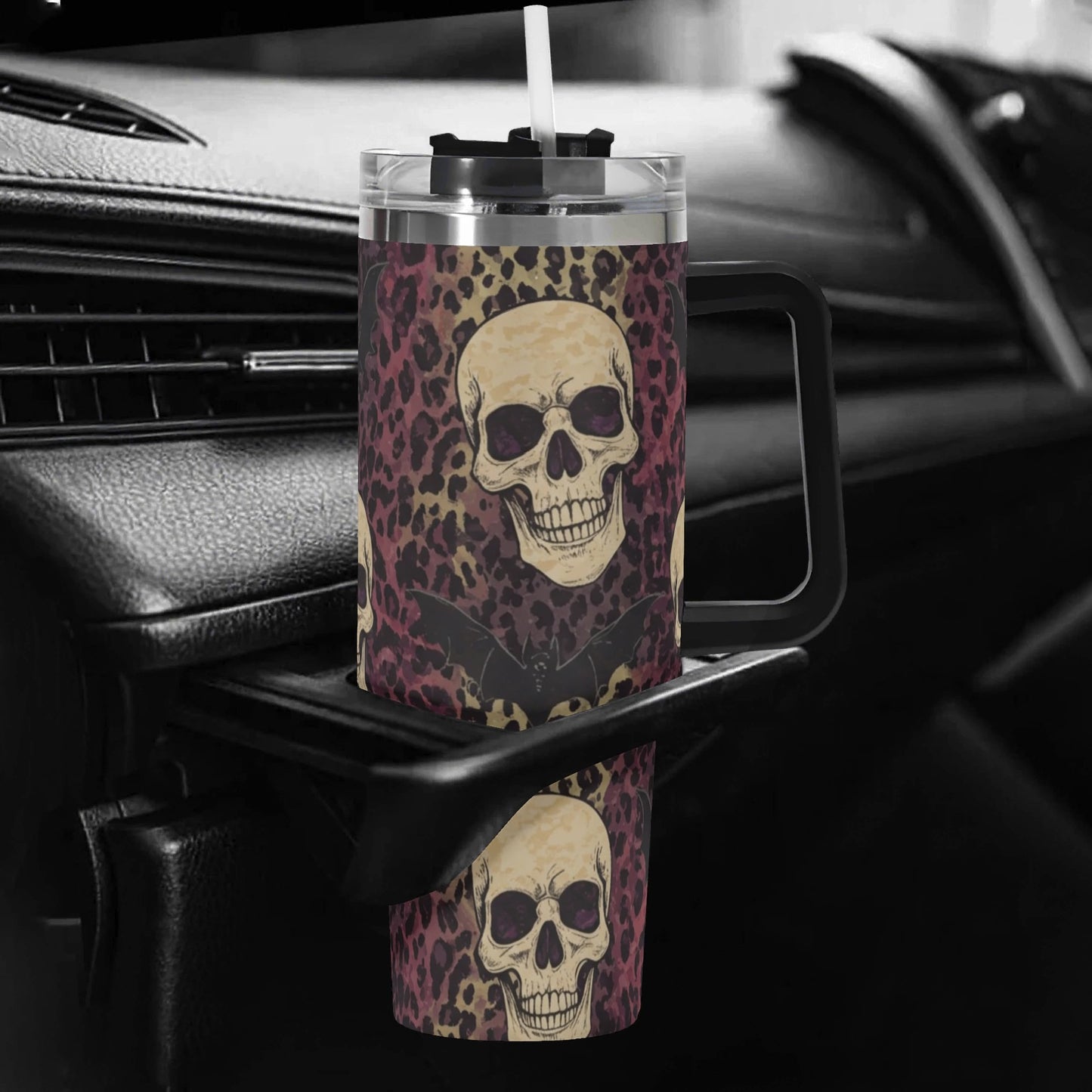 Skulls Bats and Leopard Print Tumbler 40 oz