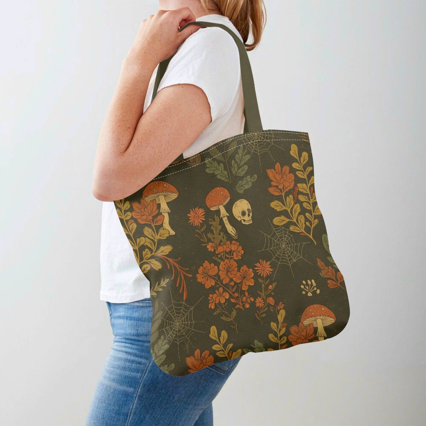 Skulls Flowers and Mushrooms Tote Bag