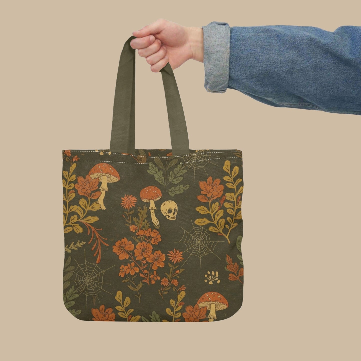 Skulls Flowers and Mushrooms Tote Bag