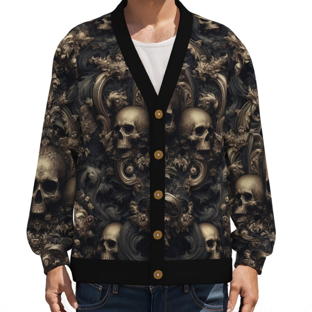 baroque gothic skulls button up cardigan sweater