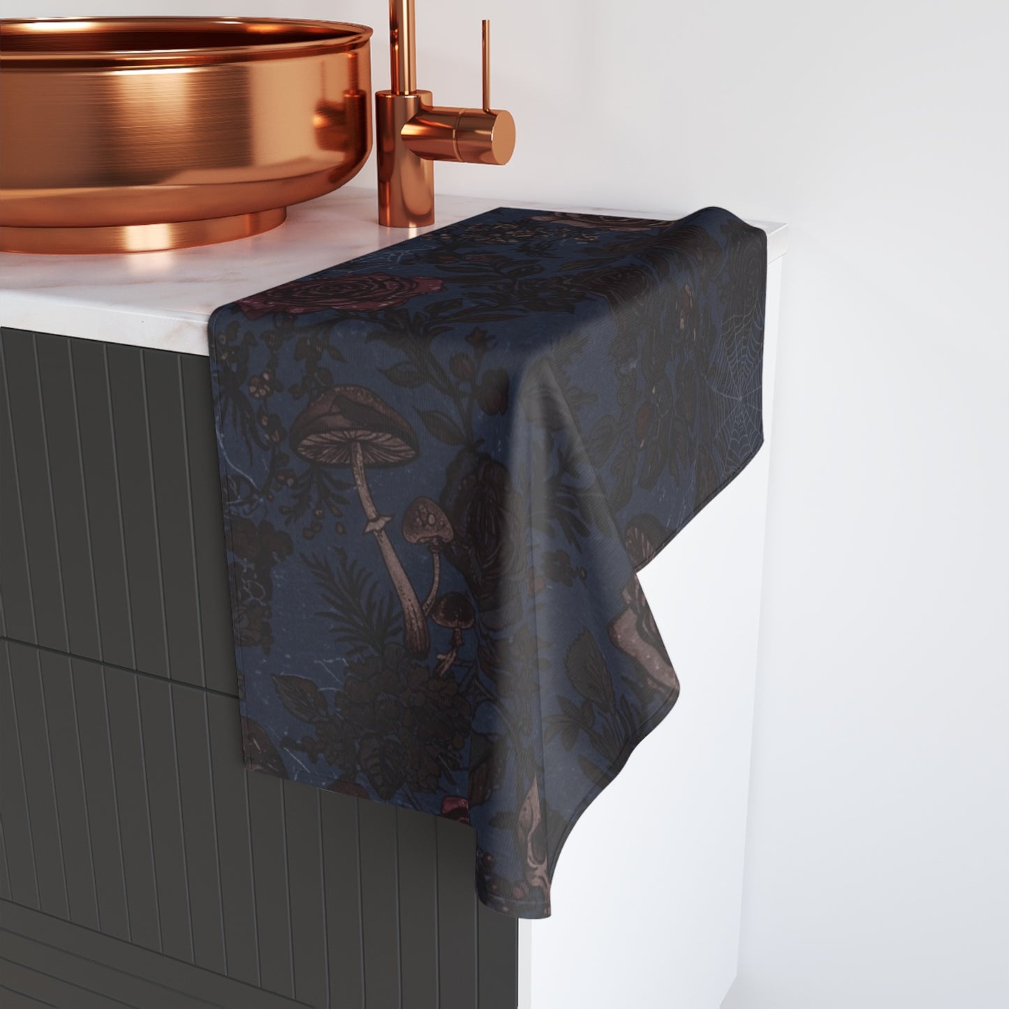Mushrooms Roses Skulls and Spiderwebs Hand Towel