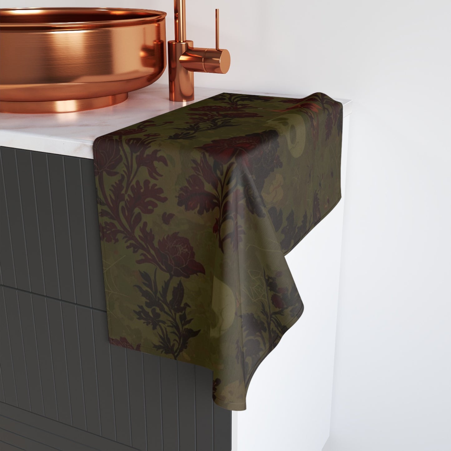 Skulls and Florals Green Hand Towel