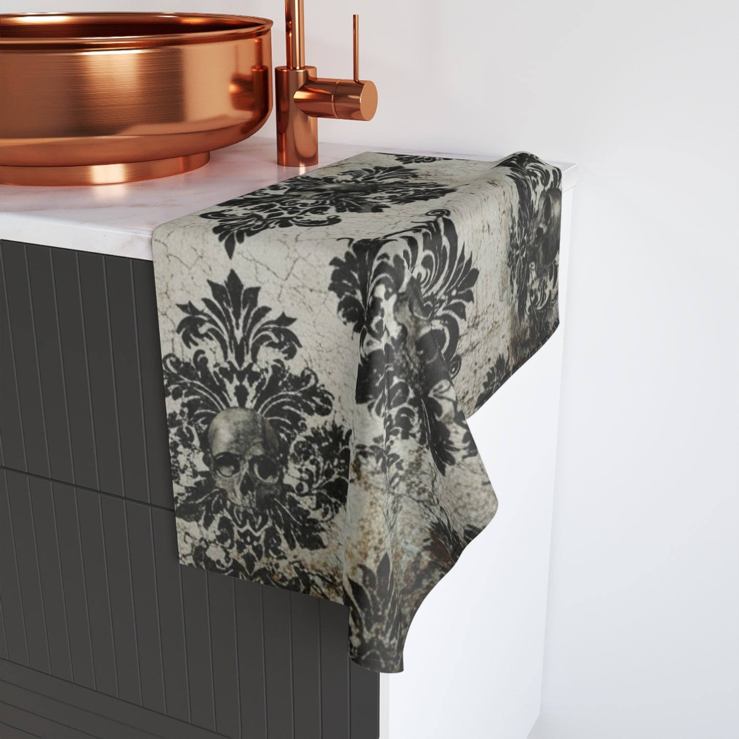 Vintage Damask and Skulls Hand Towel