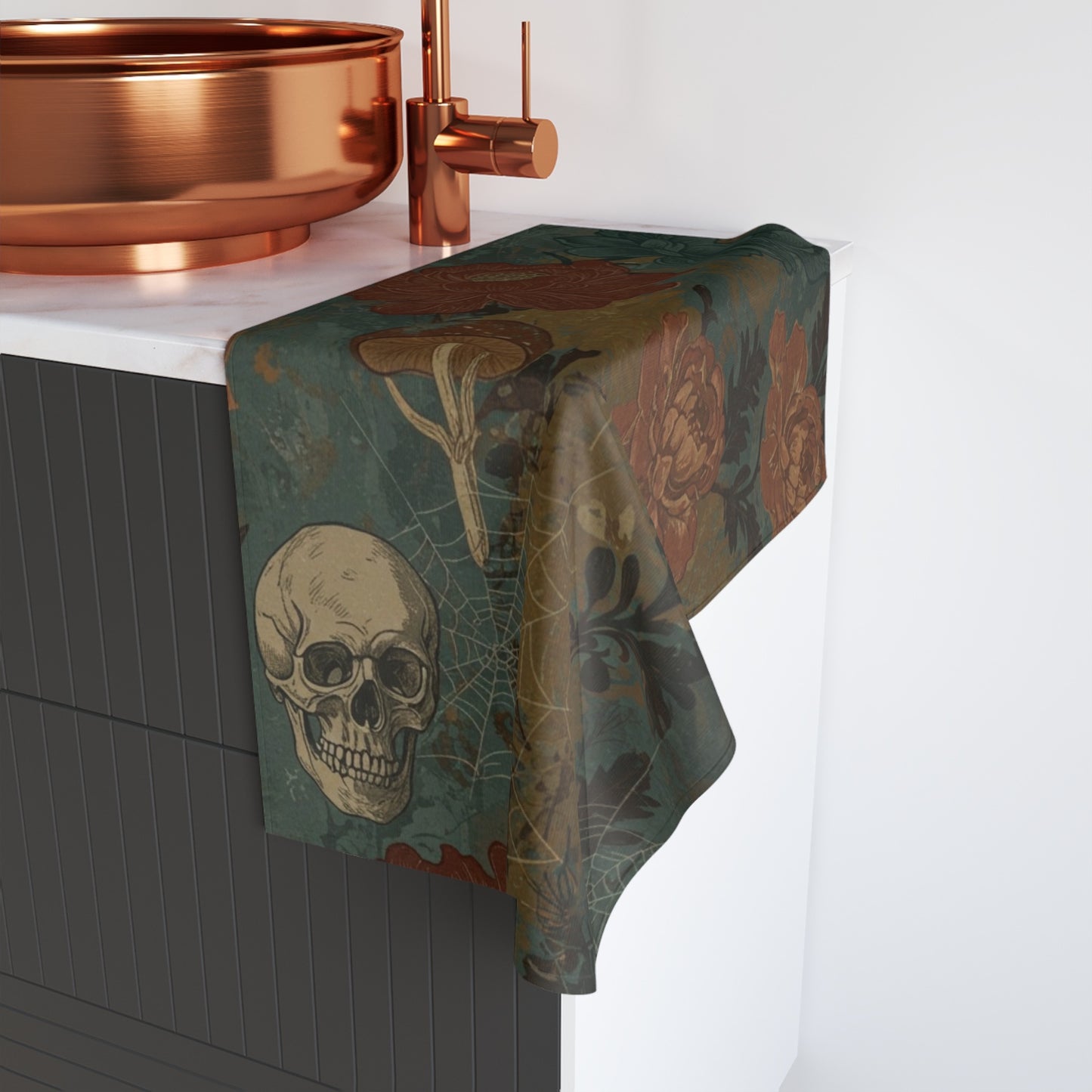 Spiderwebs Skulls and Floral Hand Towel