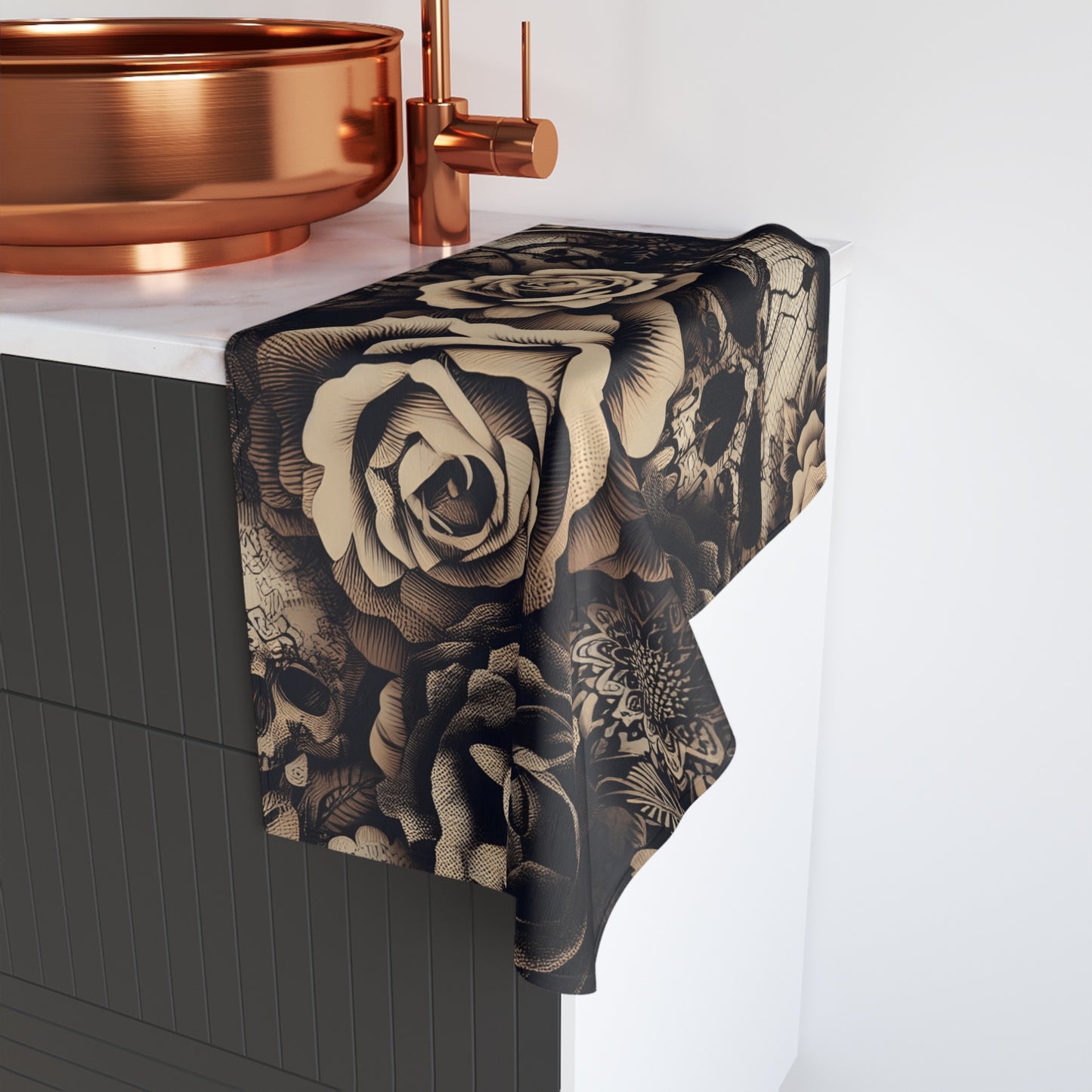 Lace Skulls and Roses Hand Towel