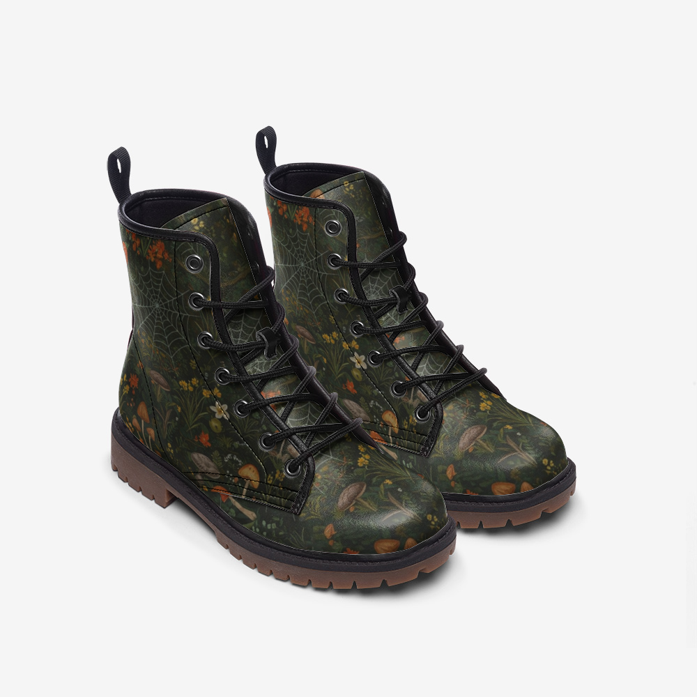 Mushrooms and Spiderwebs Combat Boots