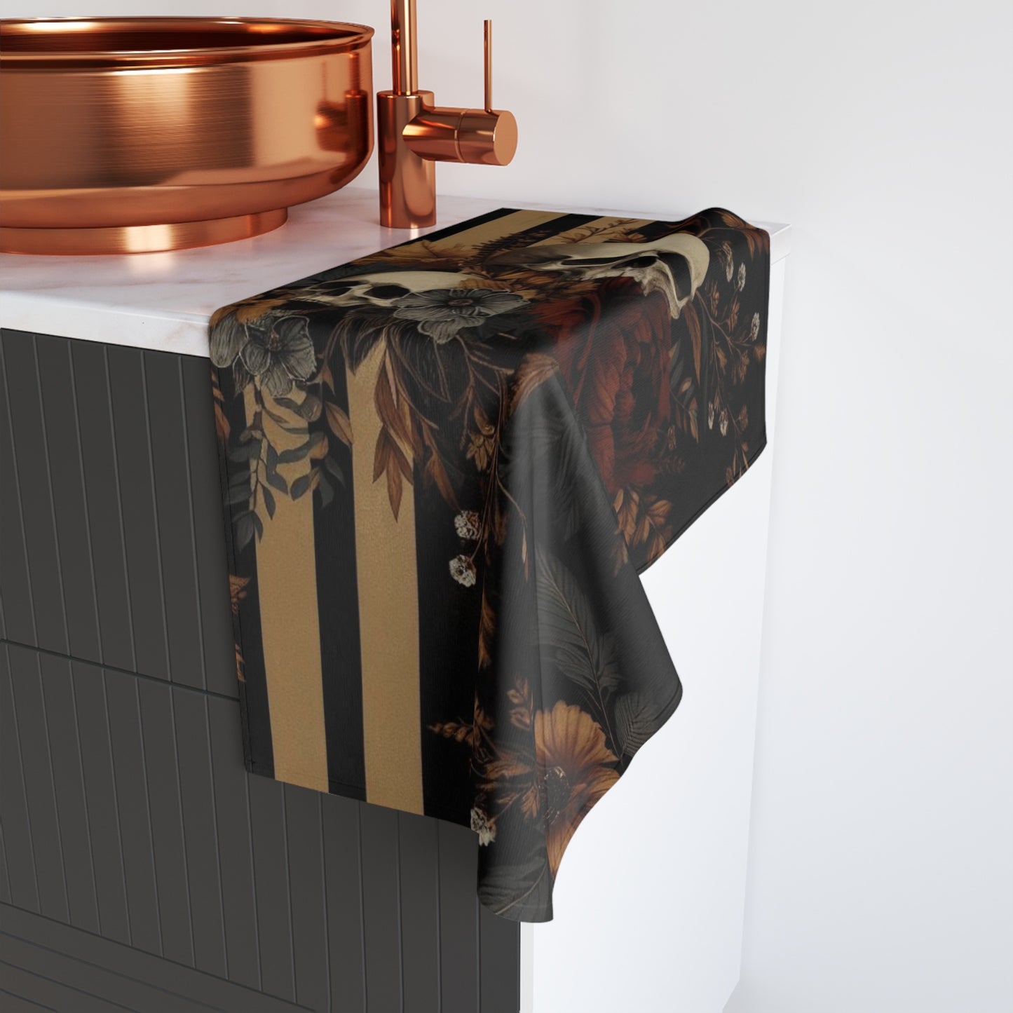 Autumn Florals and Skulls Hand Towel
