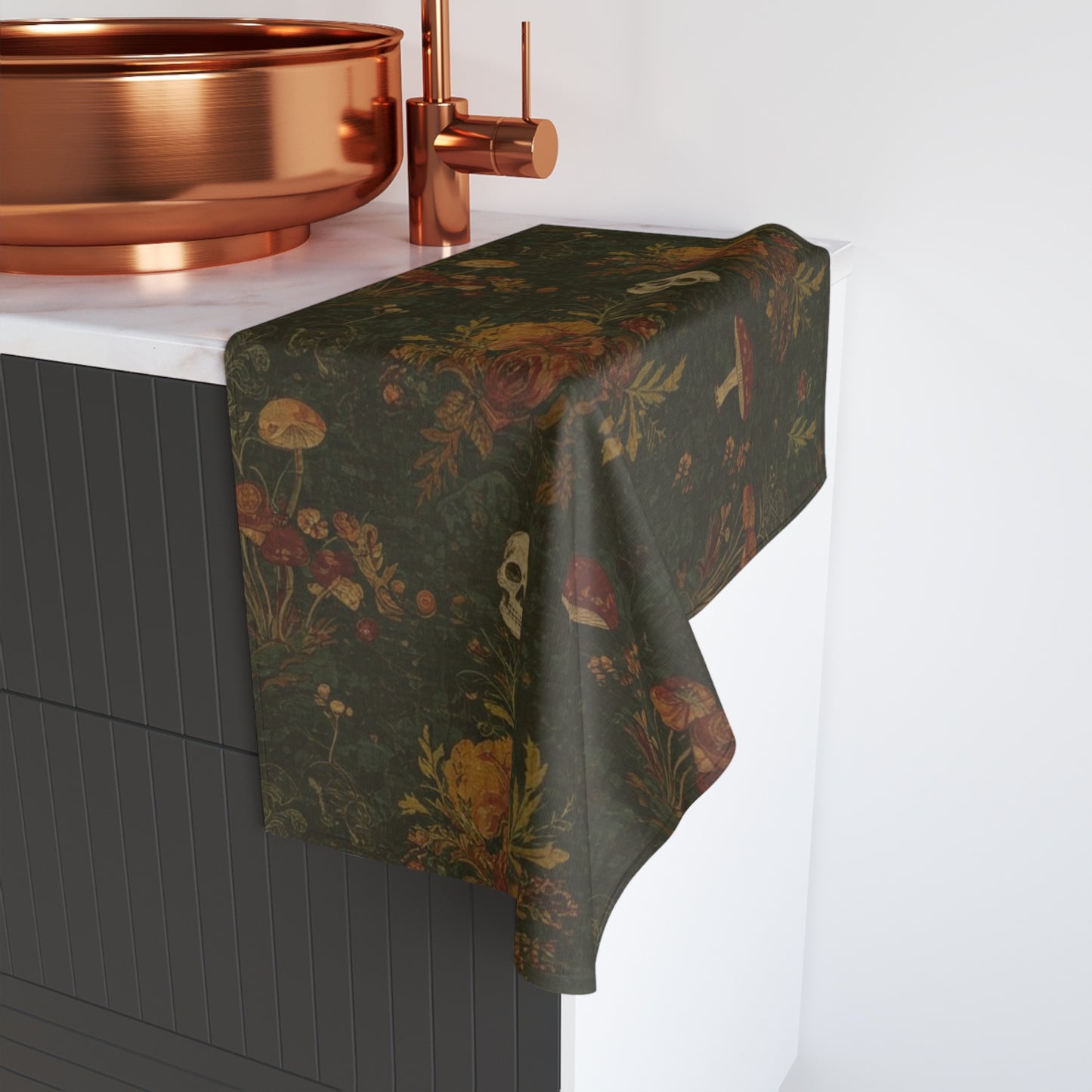 Mushrooms and Skulls Floral Hand Towel
