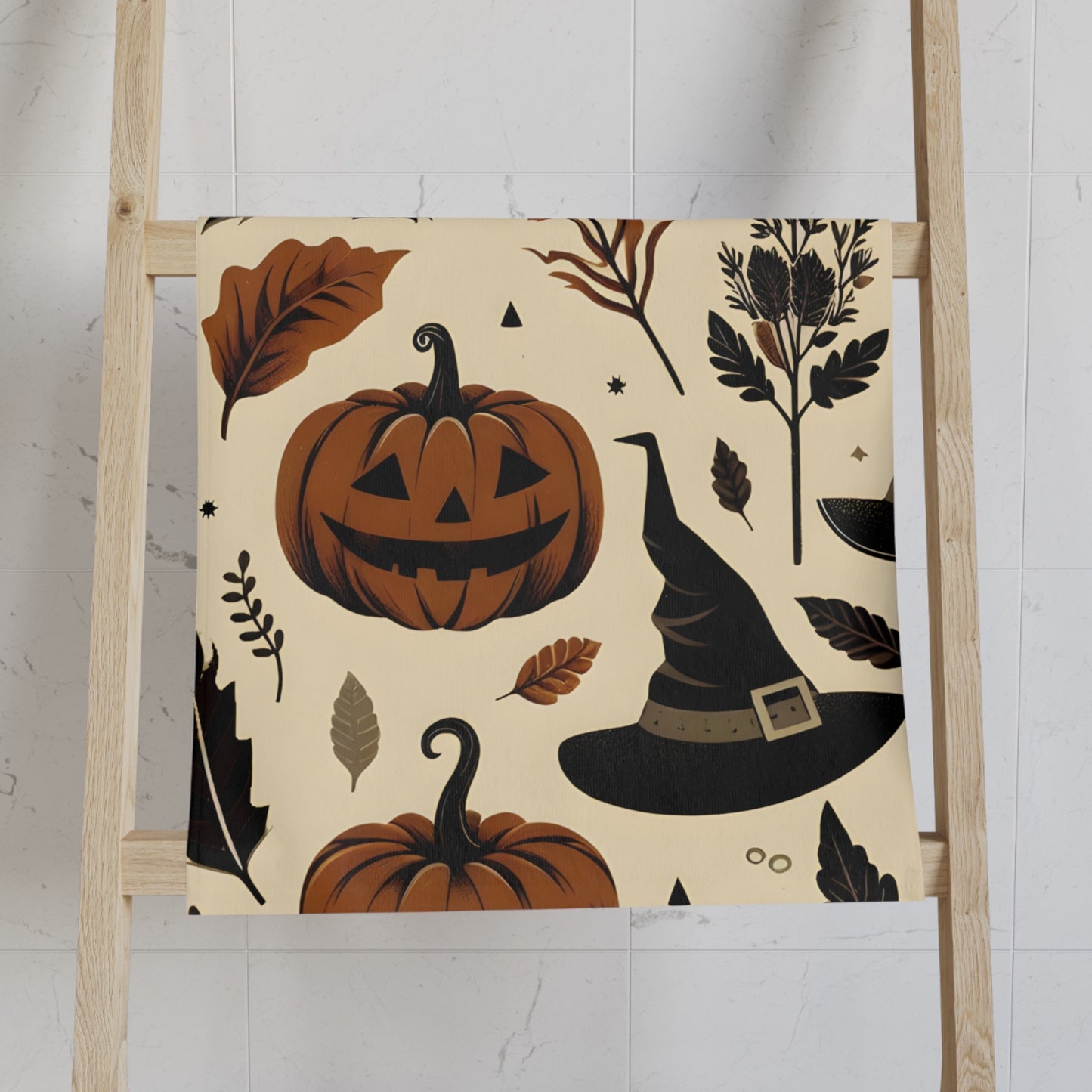 Ravens Pumpkins and Witch Hats Hand Towel