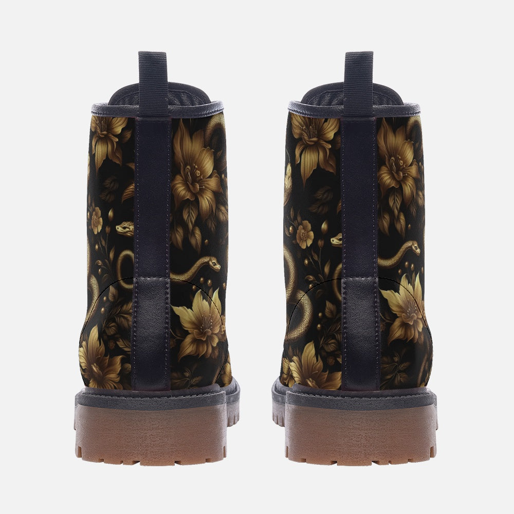 Gold Florals and Snakes Combat Boots