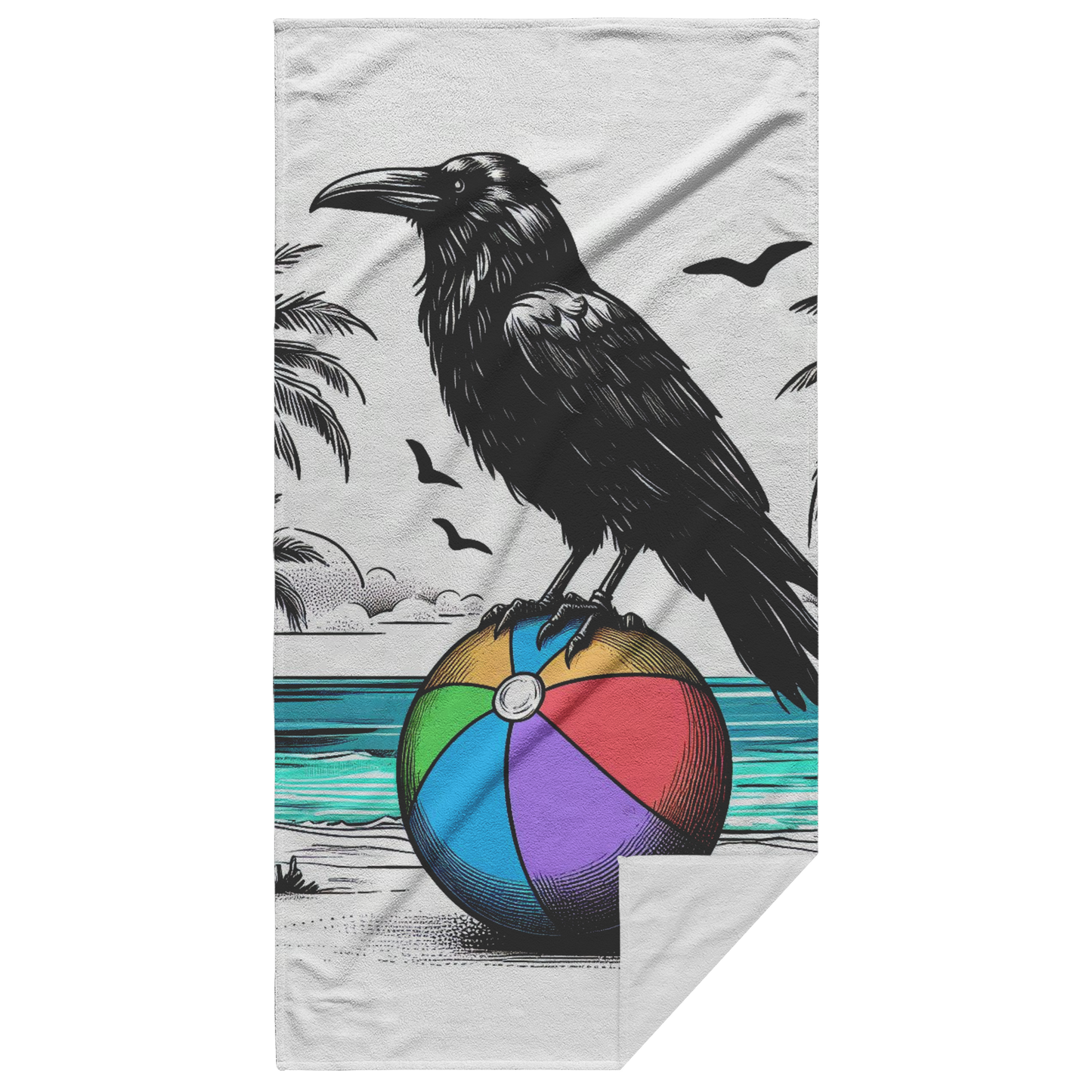 Raven_on_Beach_Ball_Towel_Main_Fold_Horizontal_Mockup.png
