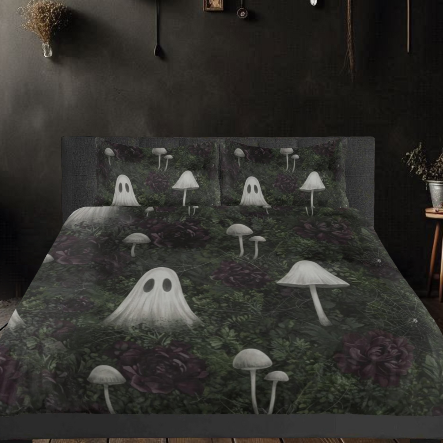 Ghost and Mushrooms Three Piece Bedding Set