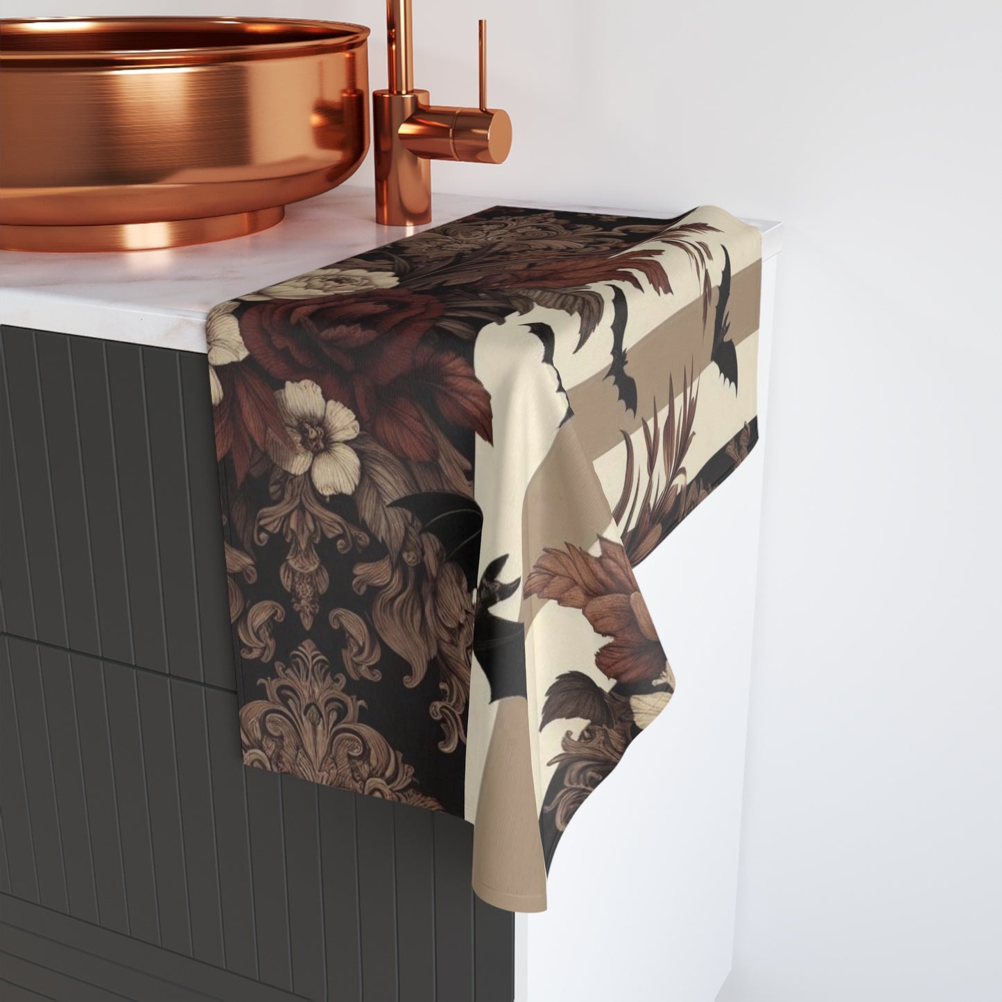 Autumn Florals Bats and Stripes Hand Towel