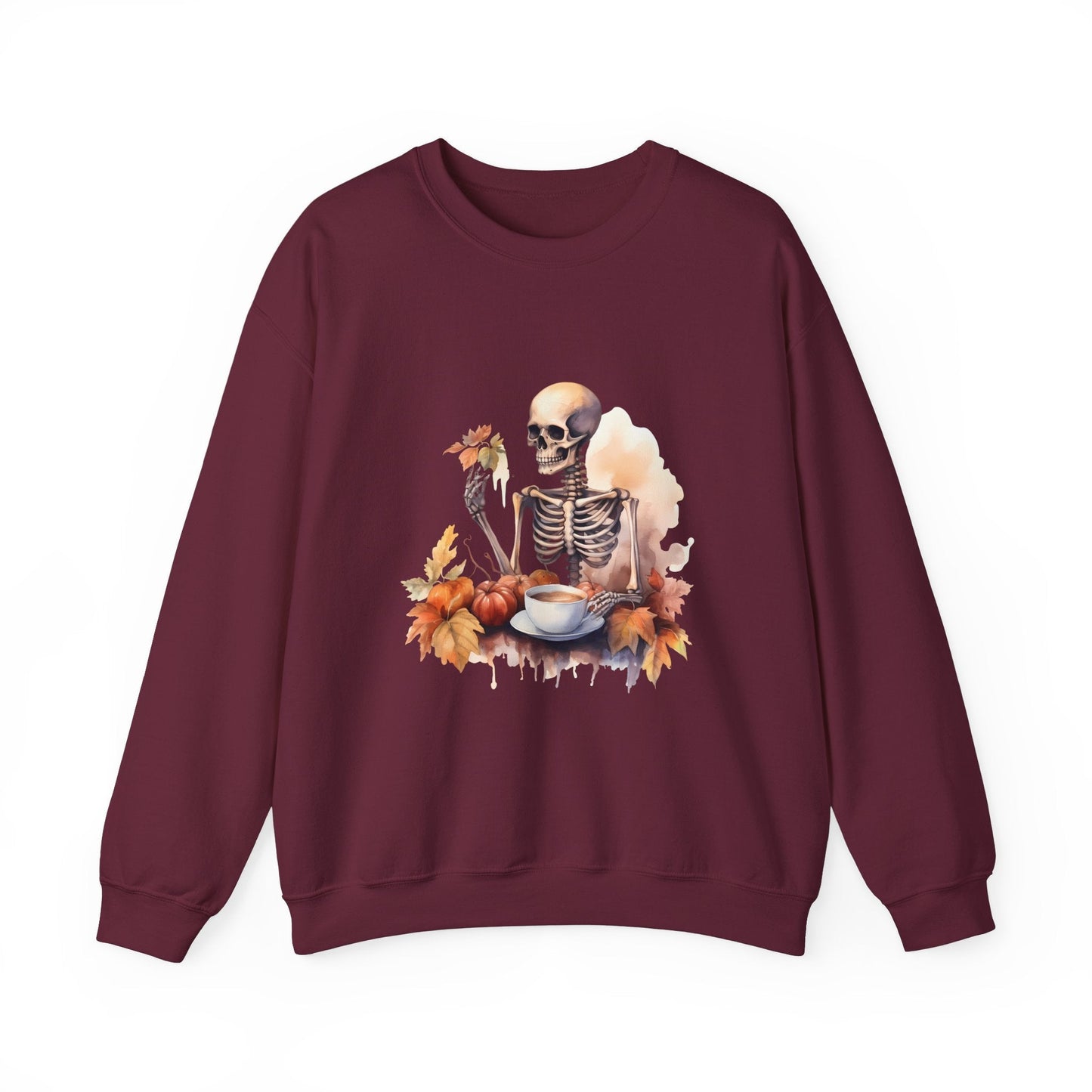 Autumn Skeleton Crewneck Sweatshirt PulloverSweatshirtVTZdesignsSDark HeathercoffeeCrew neckDTG