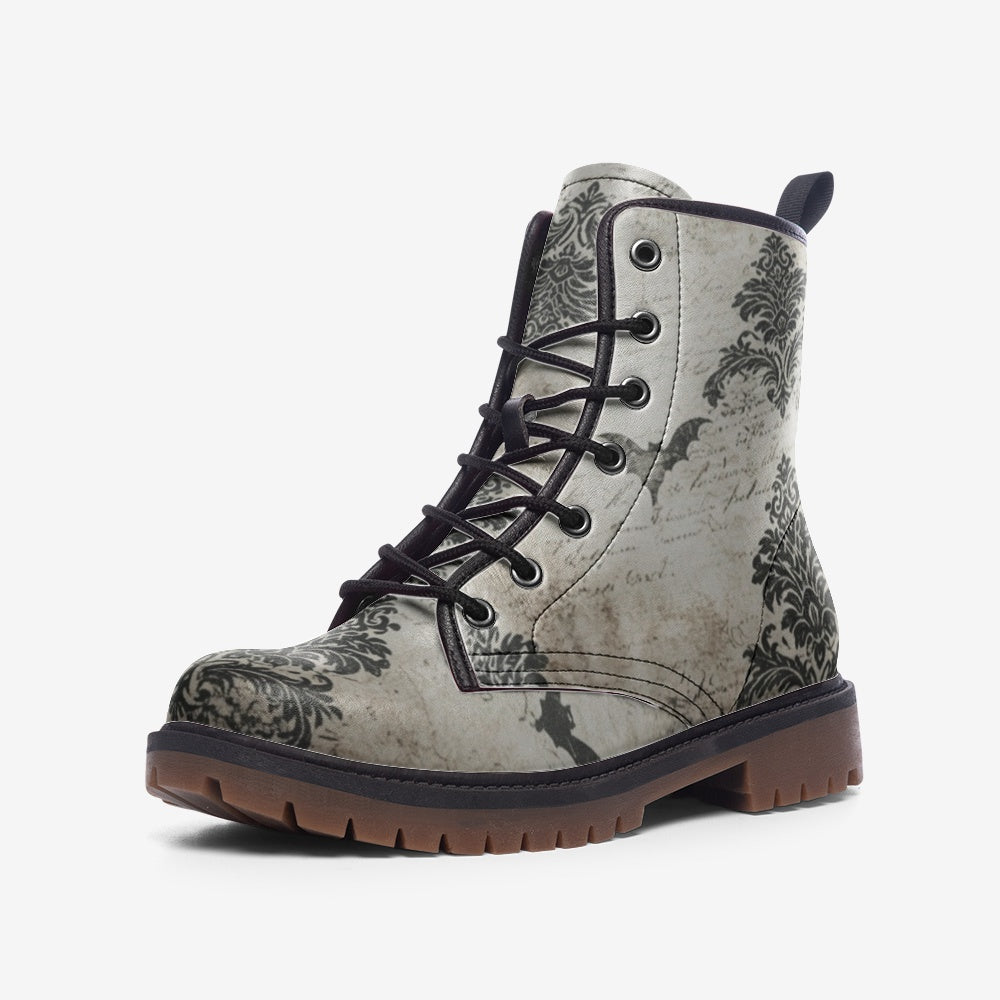 Vintage Gothic Damask and Bats Combat Boots