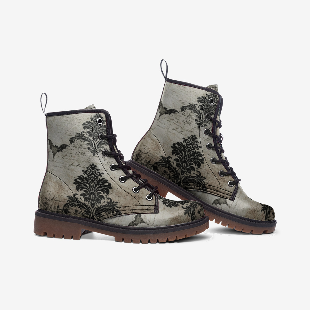 Vintage Gothic Damask and Bats Combat Boots
