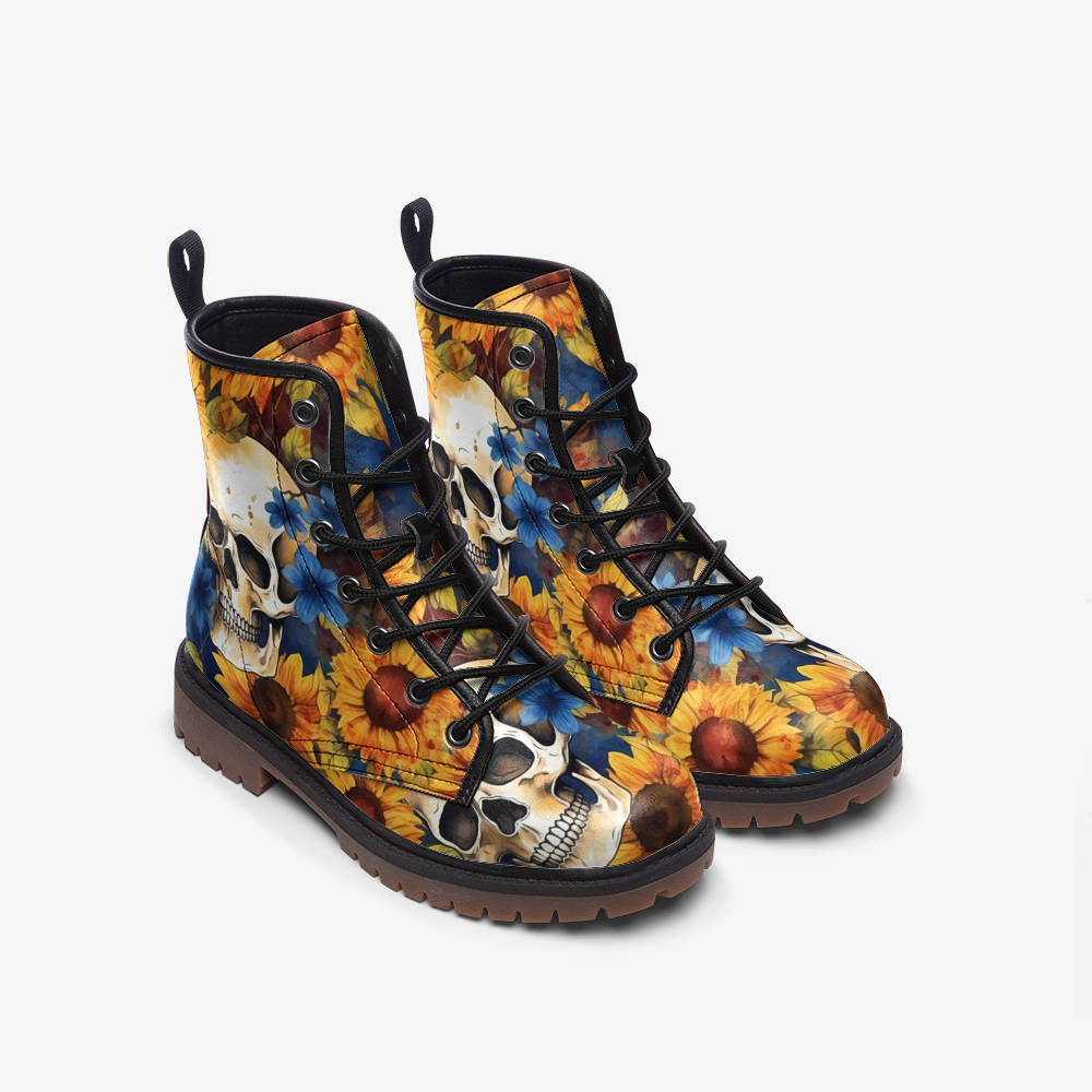 Skulls and Sunflowers Combat Boots
