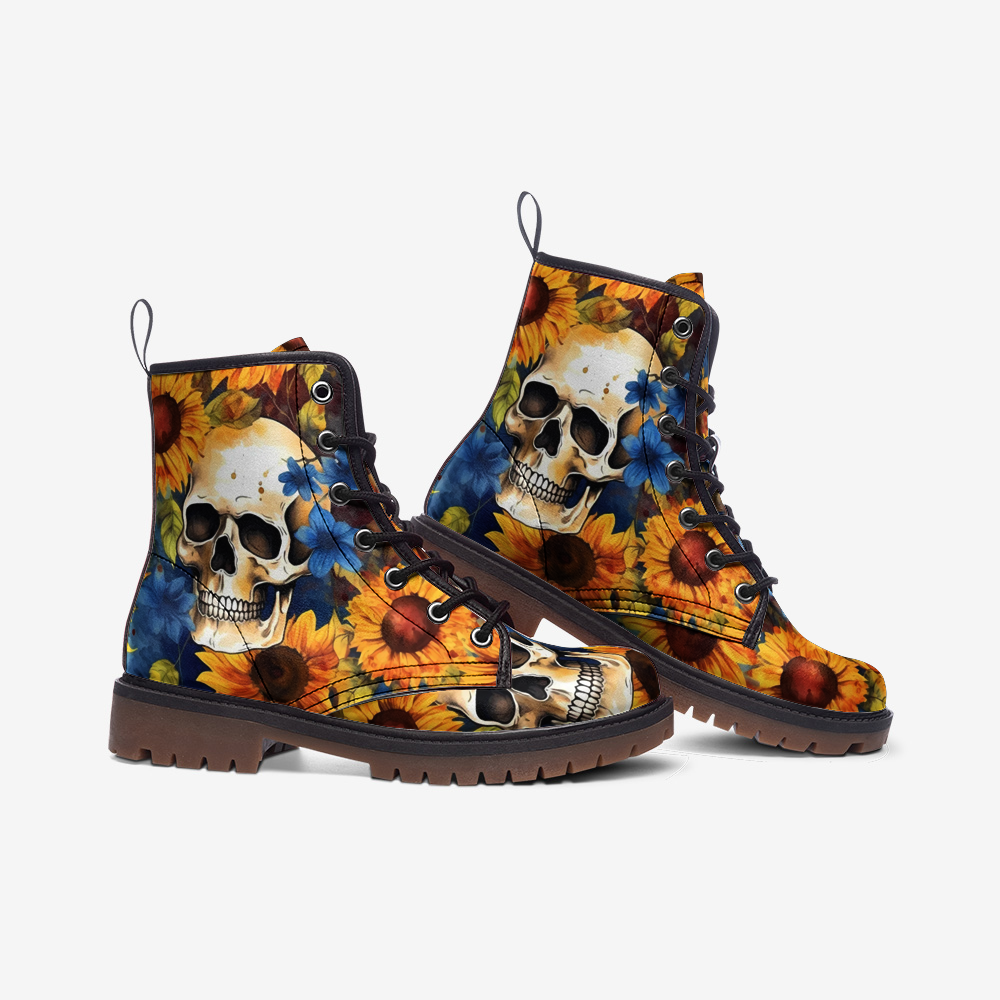 Skulls and Sunflowers Combat Boots