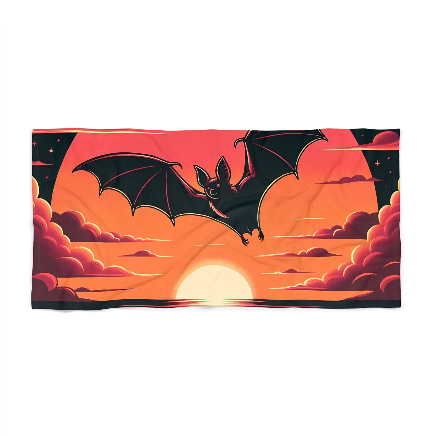 Bat Flying Over Tropical Beach at Sunset Beach TowelHome DecorVTZdesigns36" ร 72"14ozbatBath