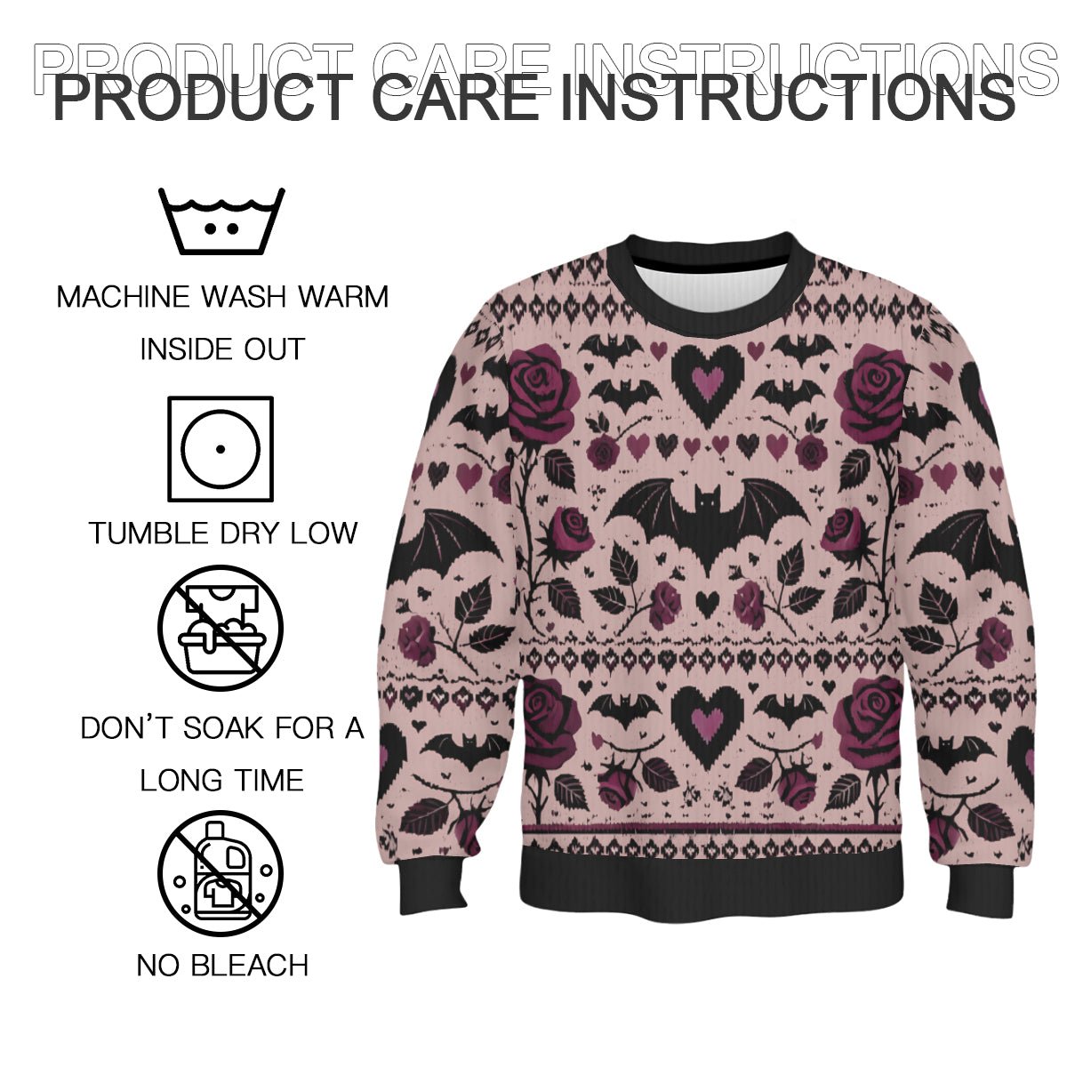 Bats Hearts and Roses Valentine's Day SweaterSweatshirtVTZdesignsWhiteSclothinggothic valentinepullover sweater