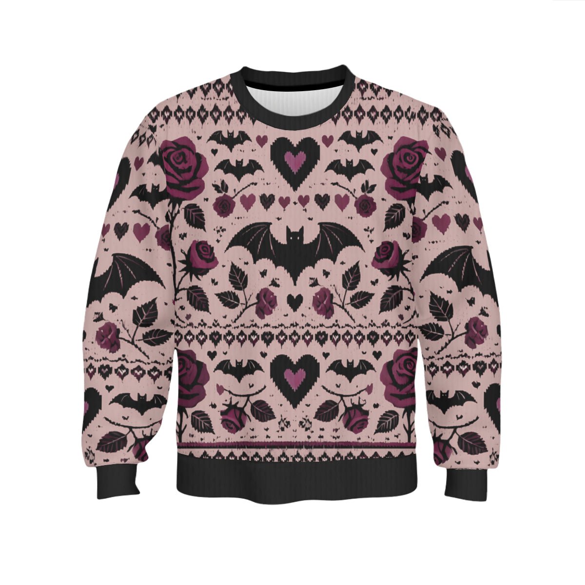 Bats Hearts and Roses Valentine's Day SweaterSweatshirtVTZdesignsWhiteSclothinggothic valentinepullover sweater