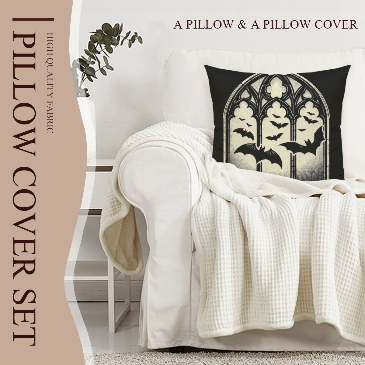 Bats In Gothic Window Throw Pillowthrow pillowVTZdesignsWhite16x16Inchdouble sidedgothgothic
