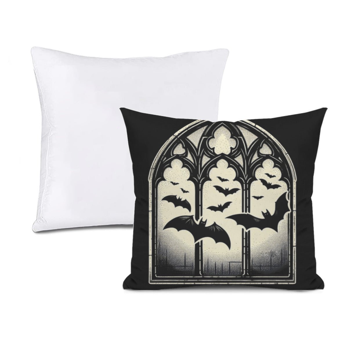Bats In Gothic Window Throw Pillowthrow pillowVTZdesignsWhite16x16Inchdouble sidedgothgothic