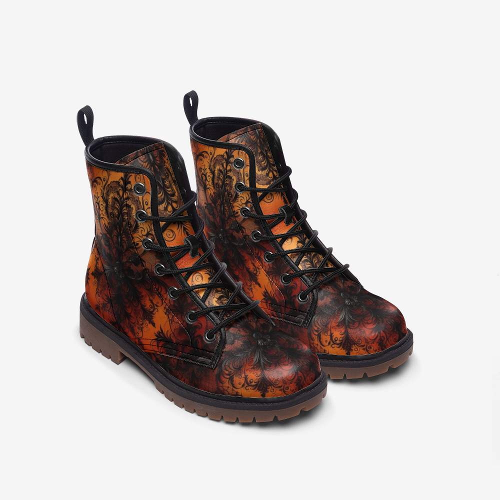 Orange and Black Lacey Damask Combat Boots
