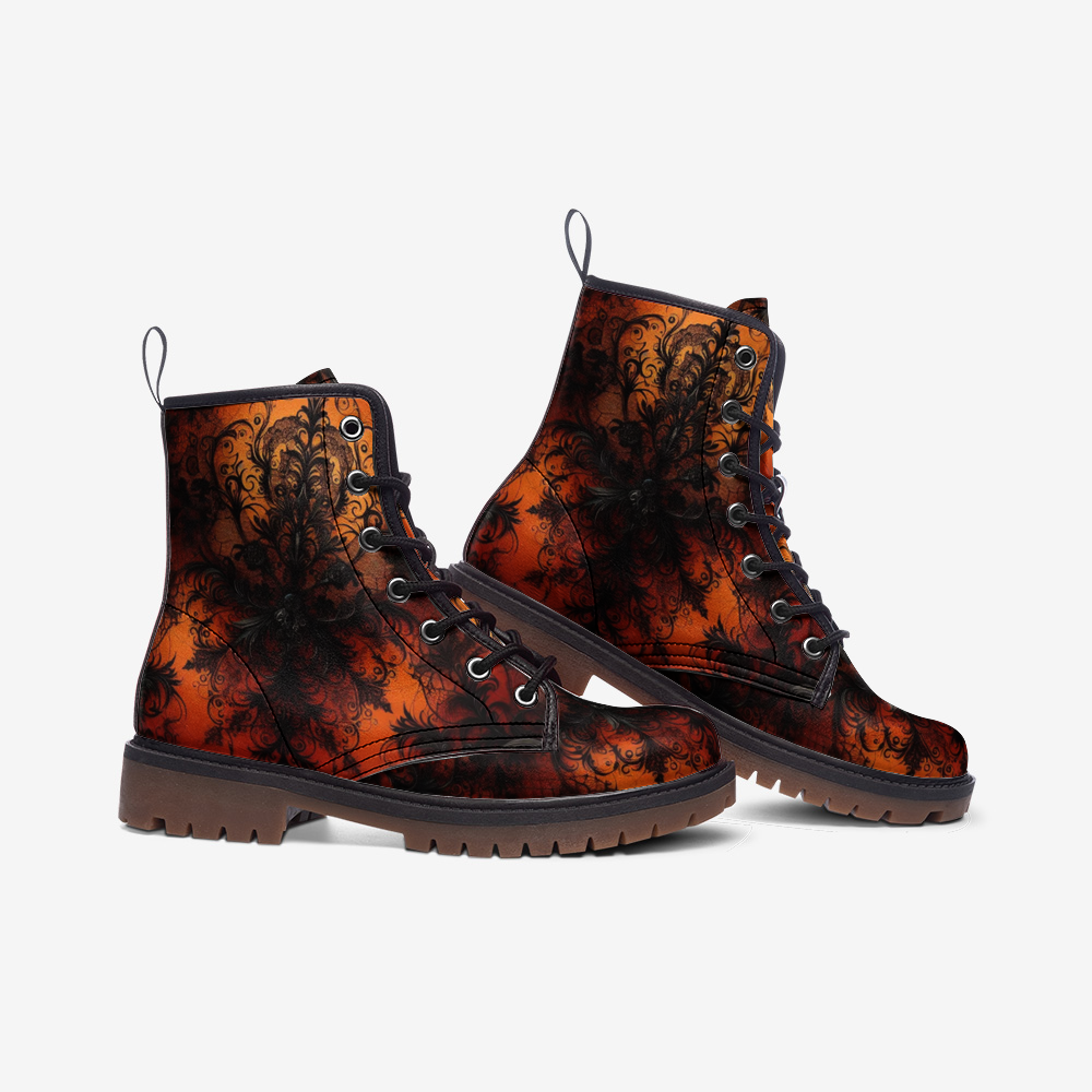 Orange and Black Lacey Damask Combat Boots