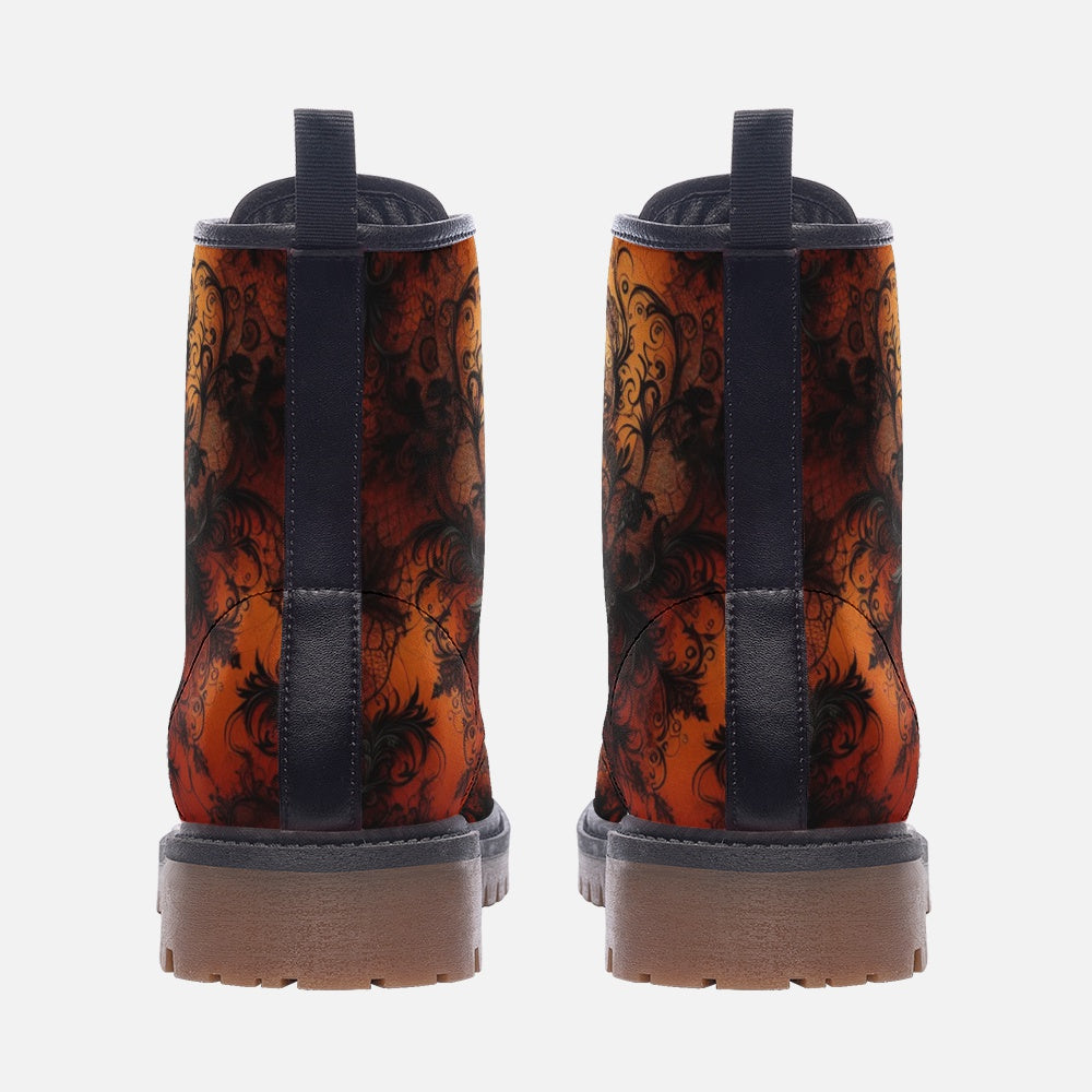 Orange and Black Lacey Damask Combat Boots