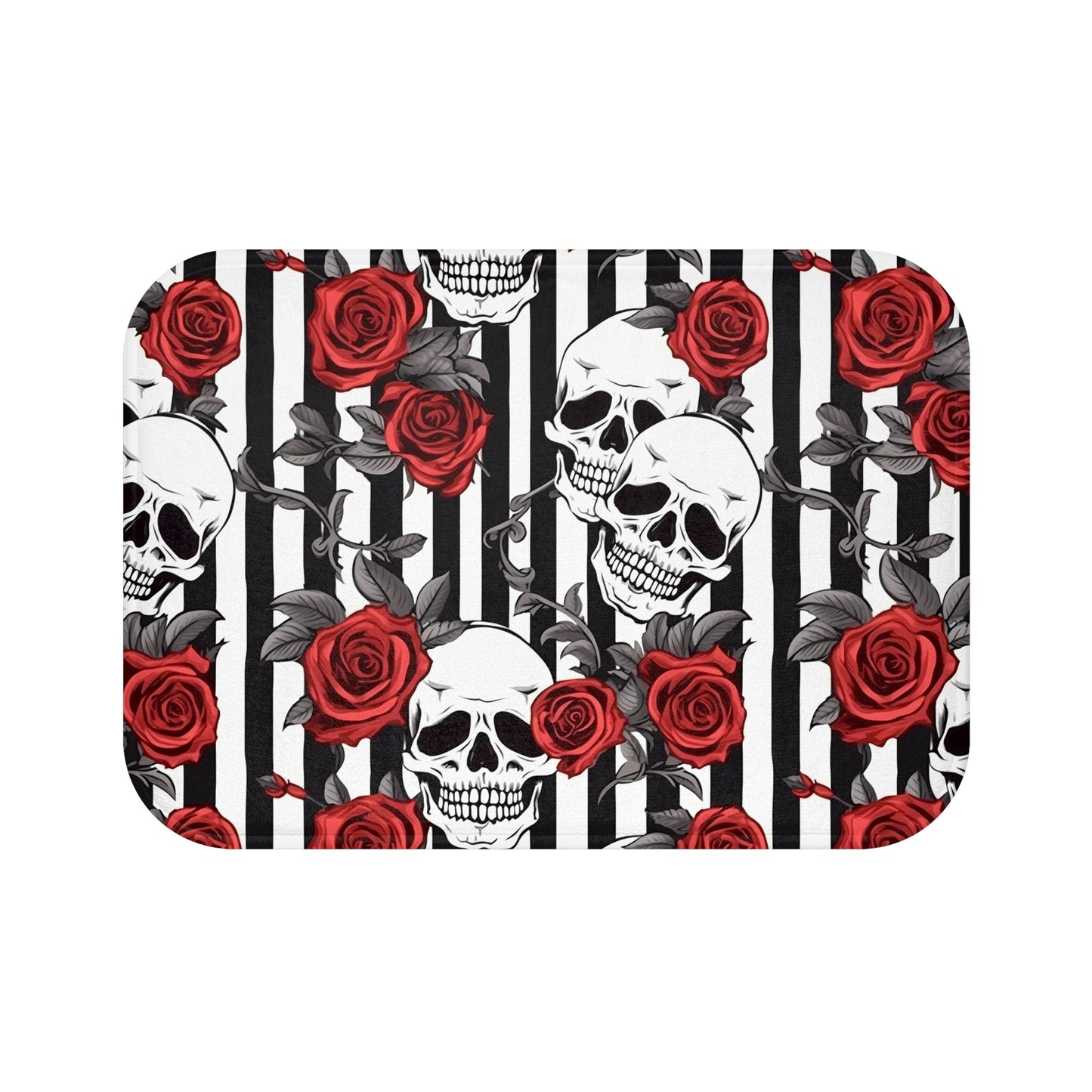 Black White Striped Red Roses and Skulls Bath MatHome DecorVTZdesigns24" × 17"BathBathroomgothic