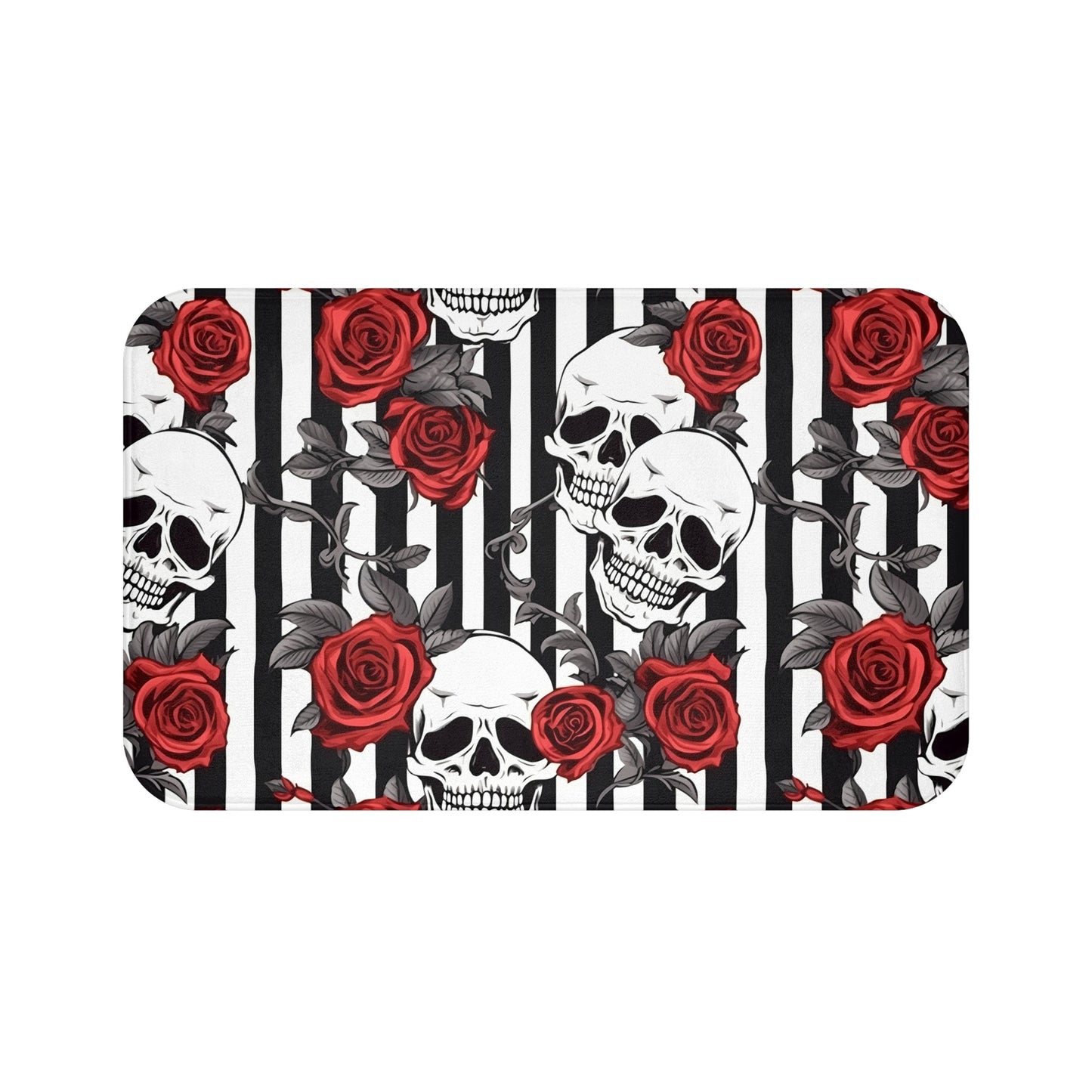 Black White Striped Red Roses and Skulls Bath MatHome DecorVTZdesigns24" × 17"BathBathroomgothic