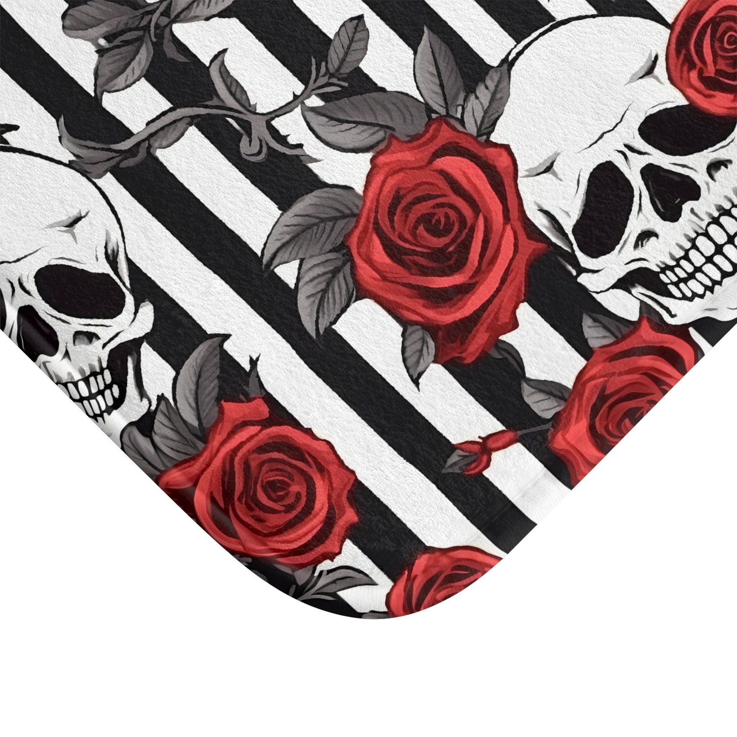 Black White Striped Red Roses and Skulls Bath MatHome DecorVTZdesigns24" × 17"BathBathroomgothic