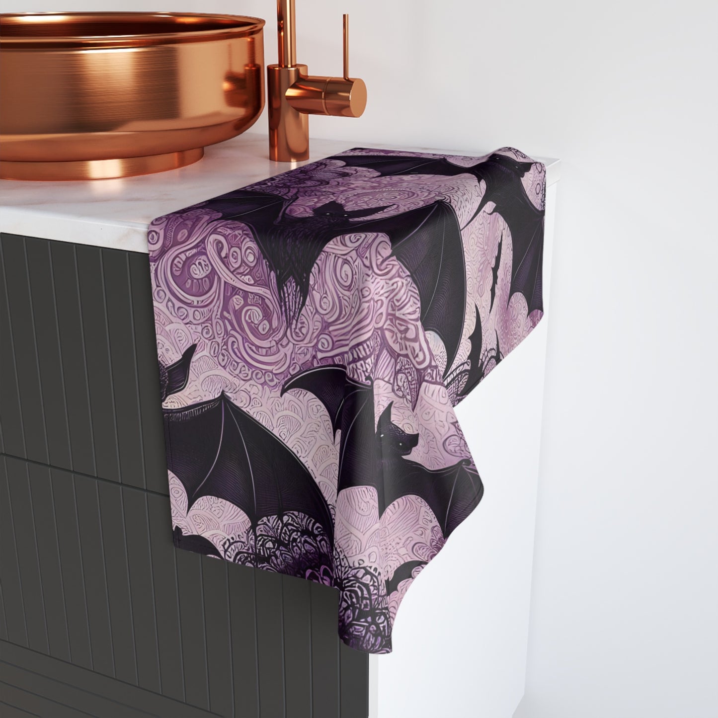 Purple Lace and Bats Hand Towel
