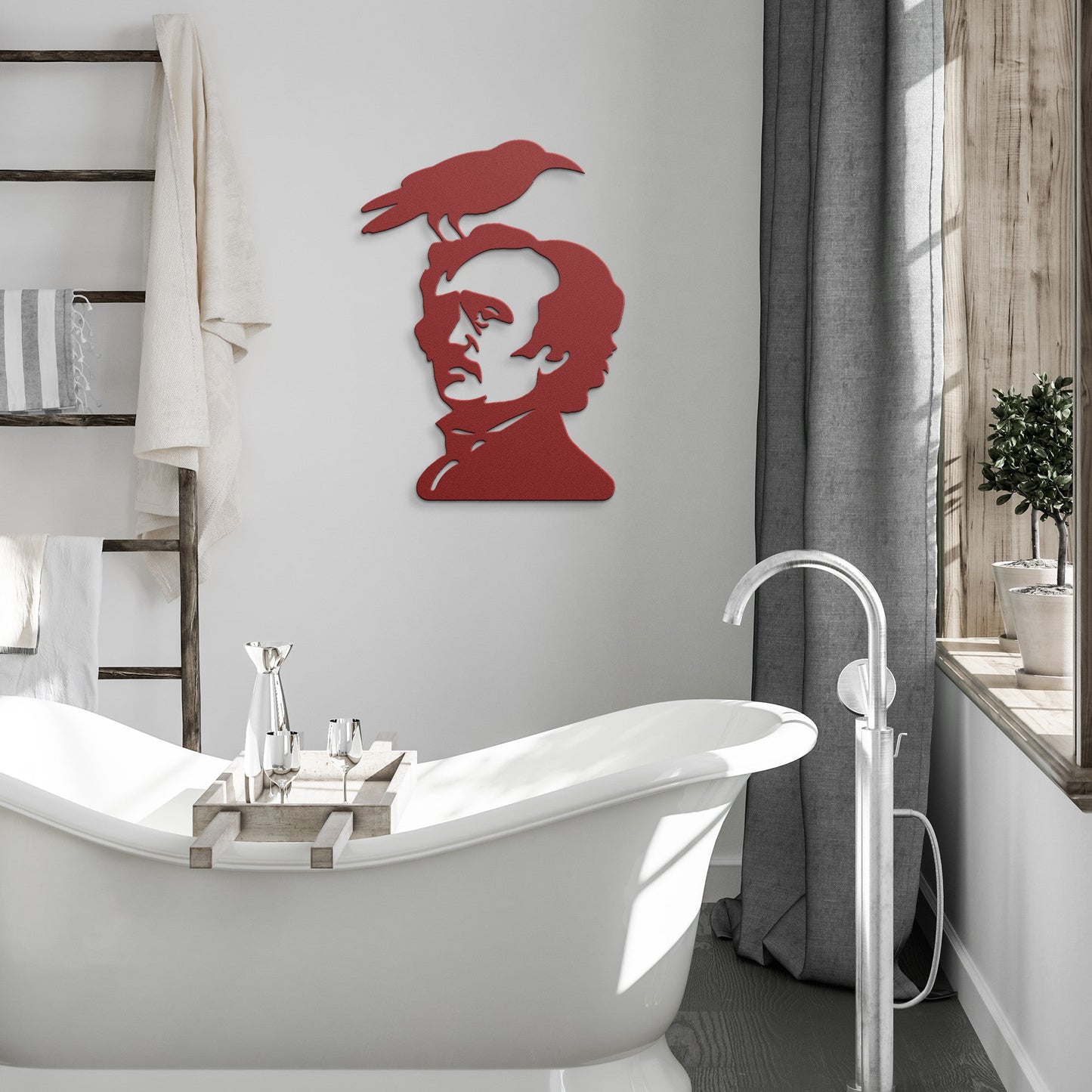 Edgar Allan Poe With Raven Metal SignWall ArtVTZdesignsRed12 InchArt & Wall Decorcrowcrows