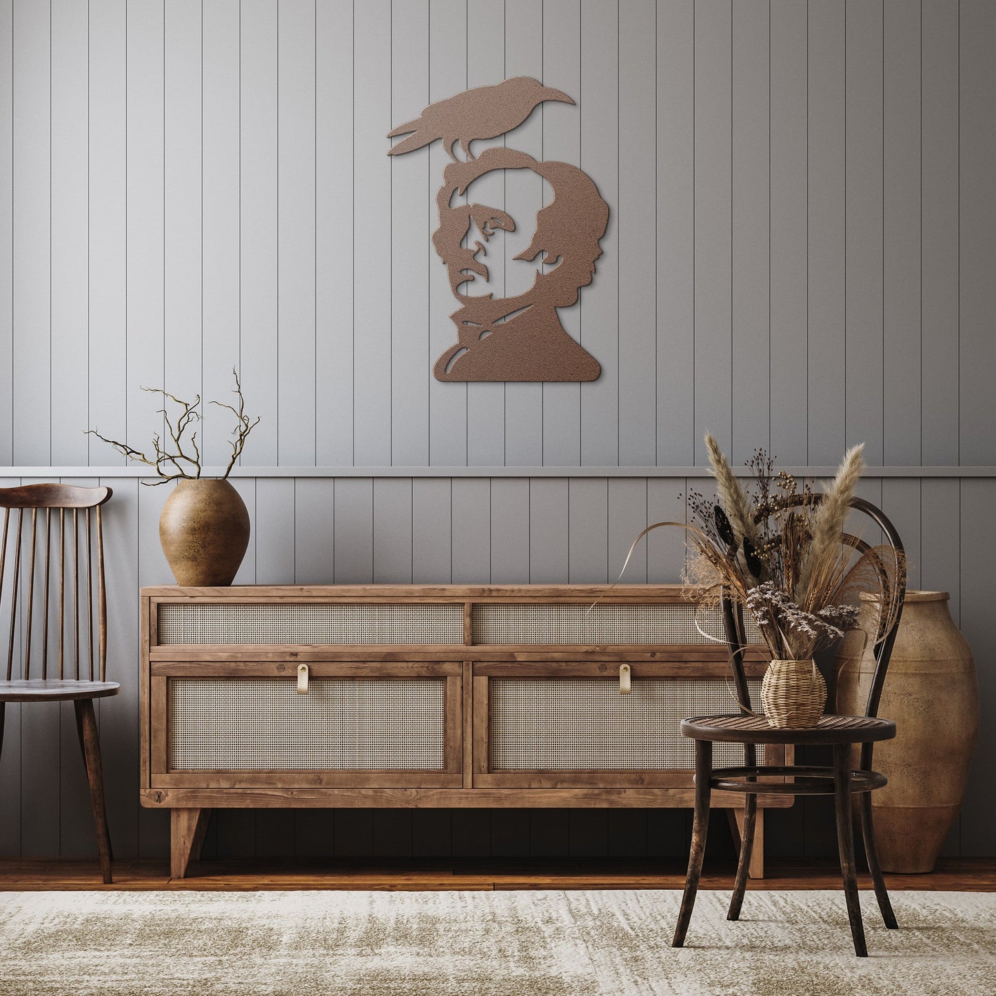 Edgar Allan Poe With Raven Metal SignWall ArtVTZdesignsWhite12 InchArt & Wall Decorcrowcrows