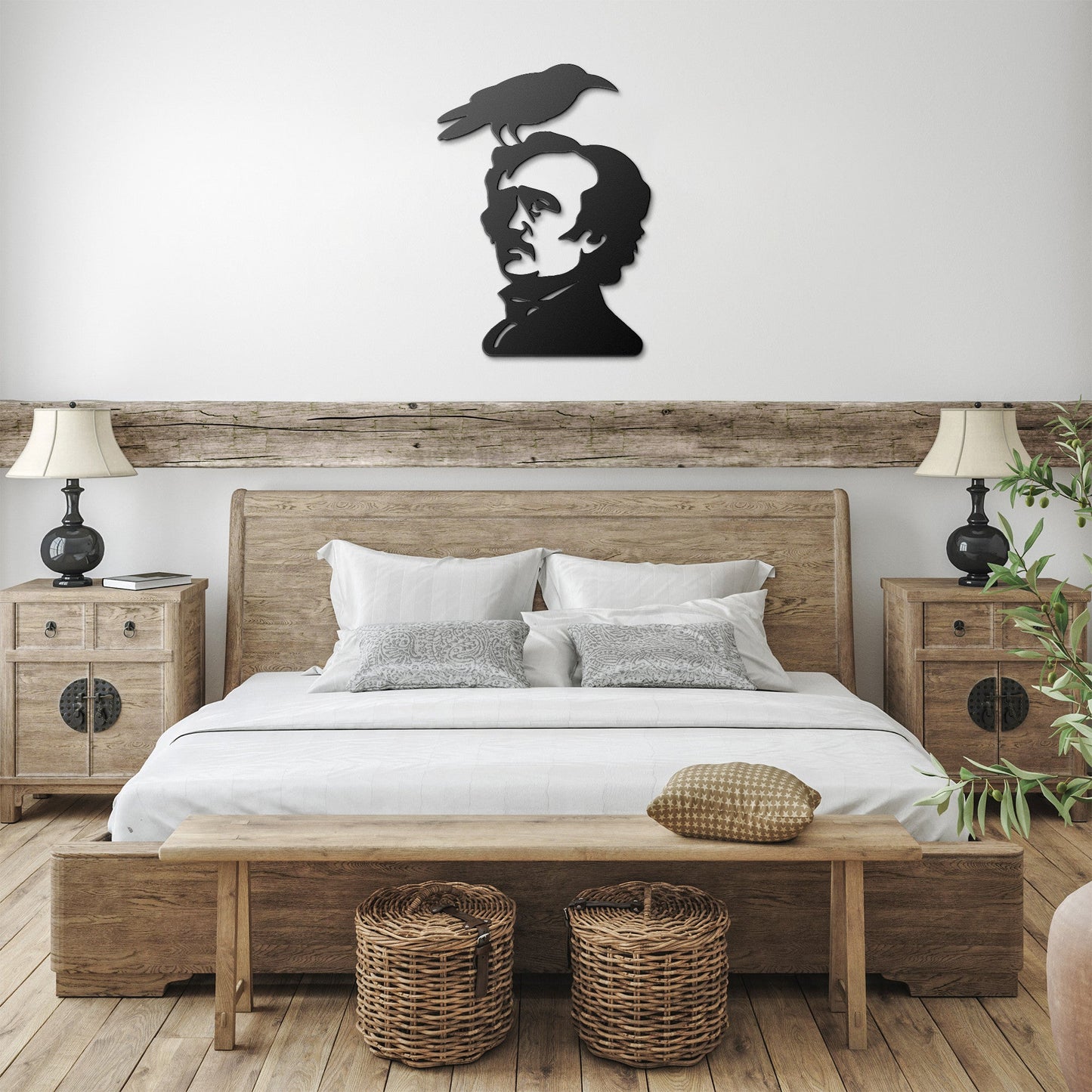 Edgar Allan Poe With Raven Metal SignWall ArtVTZdesignsBlack12 InchArt & Wall Decorcrowcrows