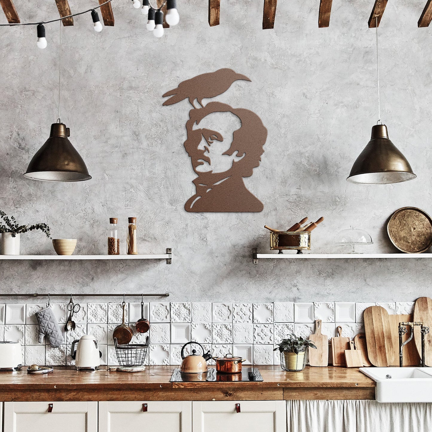 Edgar Allan Poe With Raven Metal SignWall ArtVTZdesignsWhite12 InchArt & Wall Decorcrowcrows