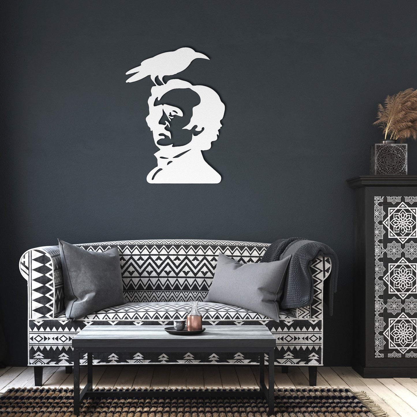 Edgar Allan Poe With Raven Metal SignWall ArtVTZdesignsWhite12 InchArt & Wall Decorcrowcrows