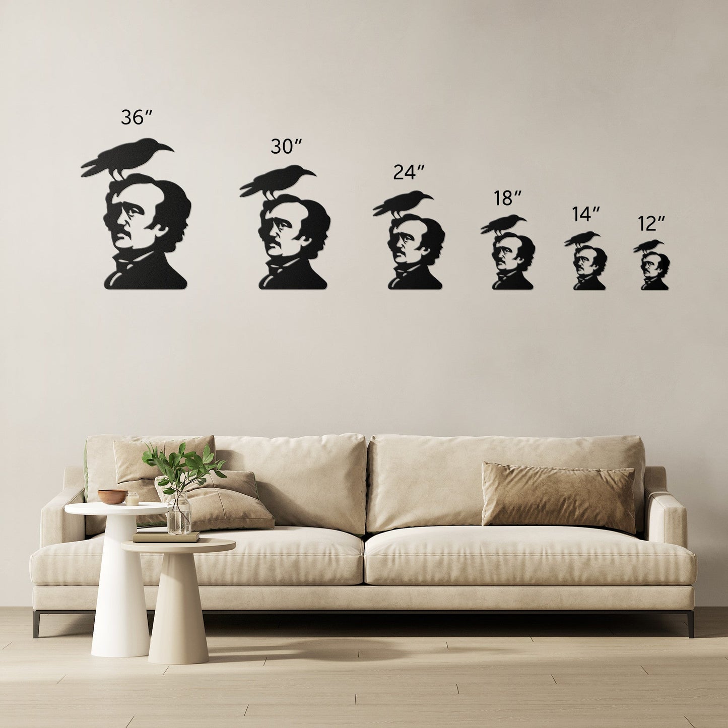Edgar Allan Poe With Raven Metal SignWall ArtVTZdesignsBlack12 InchArt & Wall Decorcrowcrows