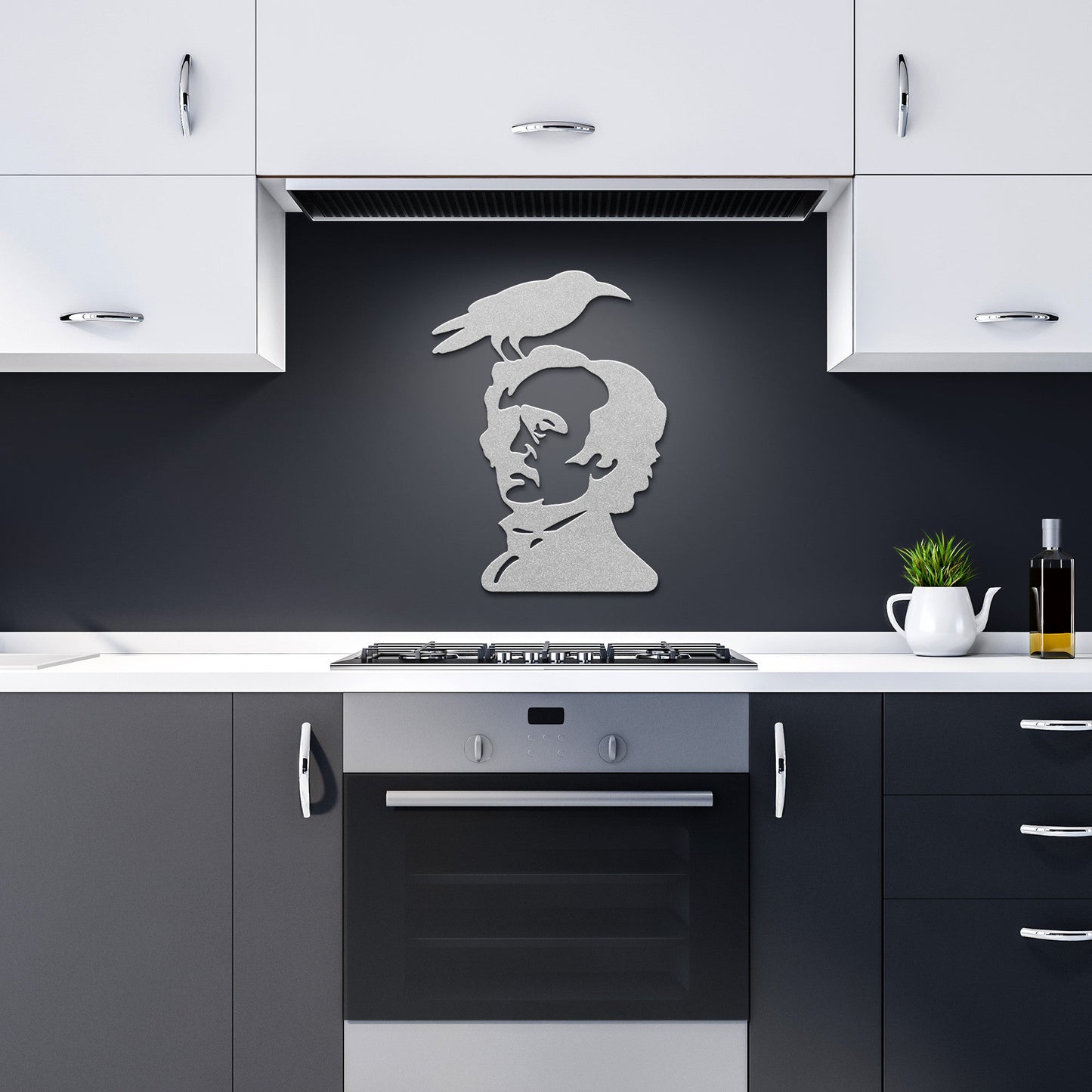Edgar Allan Poe With Raven Metal SignWall ArtVTZdesignsSilver12 InchArt & Wall Decorcrowcrows