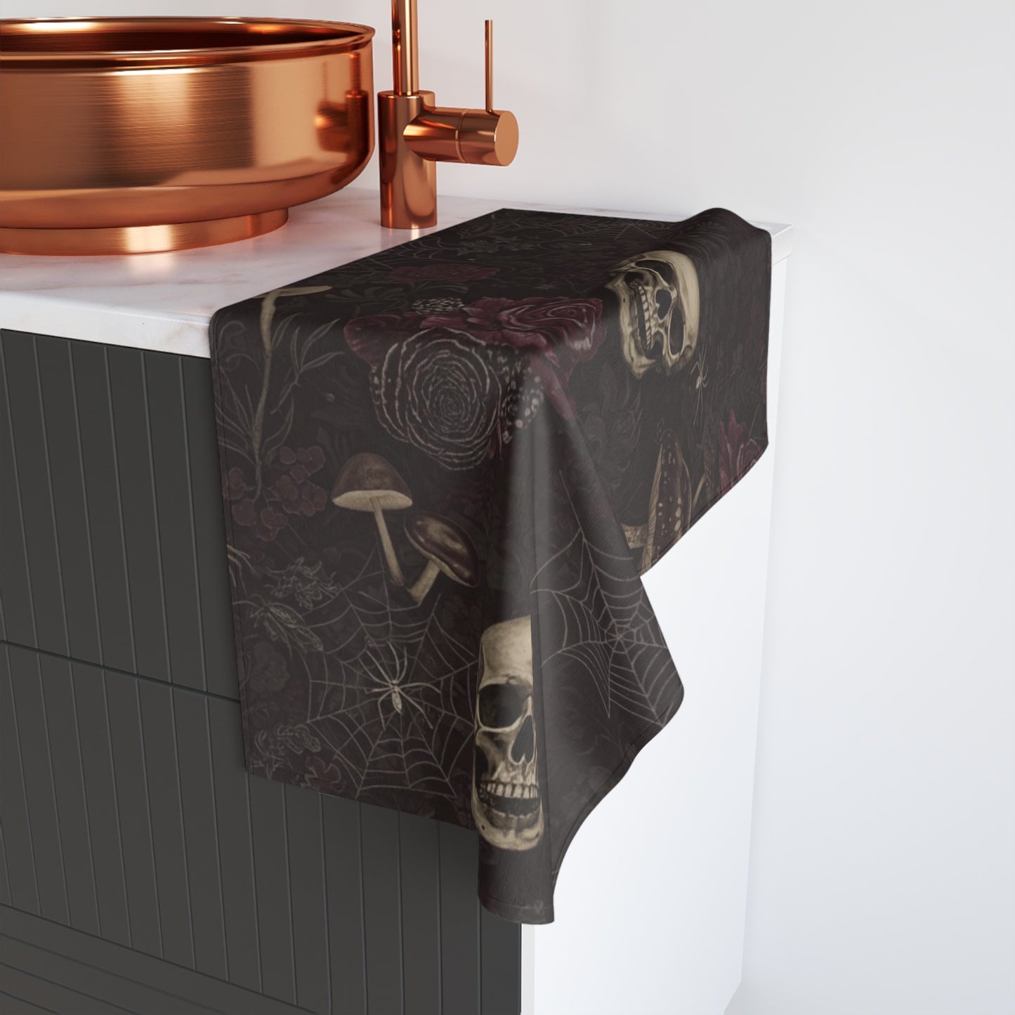 Dark Florals Skulls Mushrooms and Spiders Hand Towel